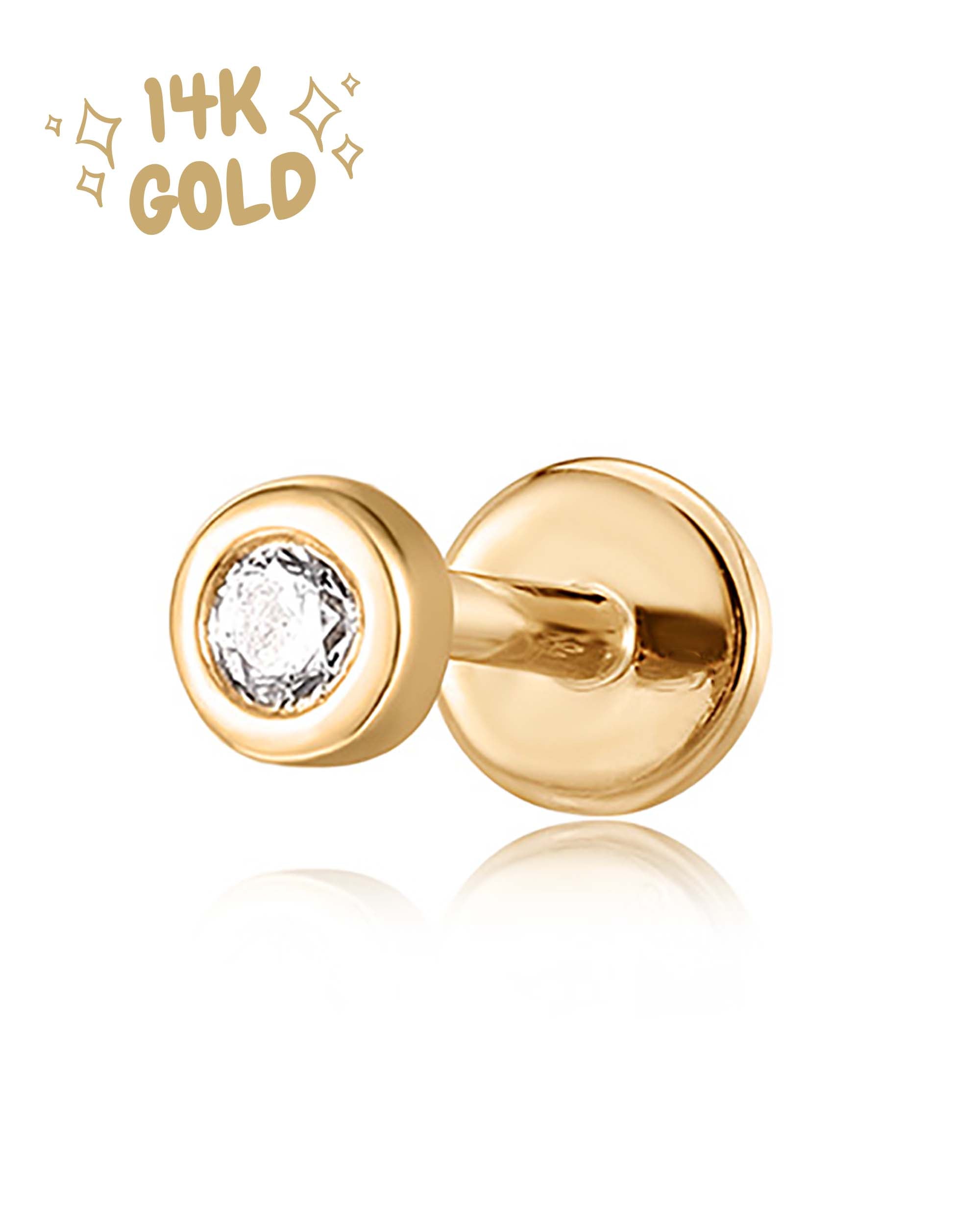 14K Gold Cartilage Earrings Internally Threaded 16G Flat Back Ear Piercing Jewelry - www.impuria.com