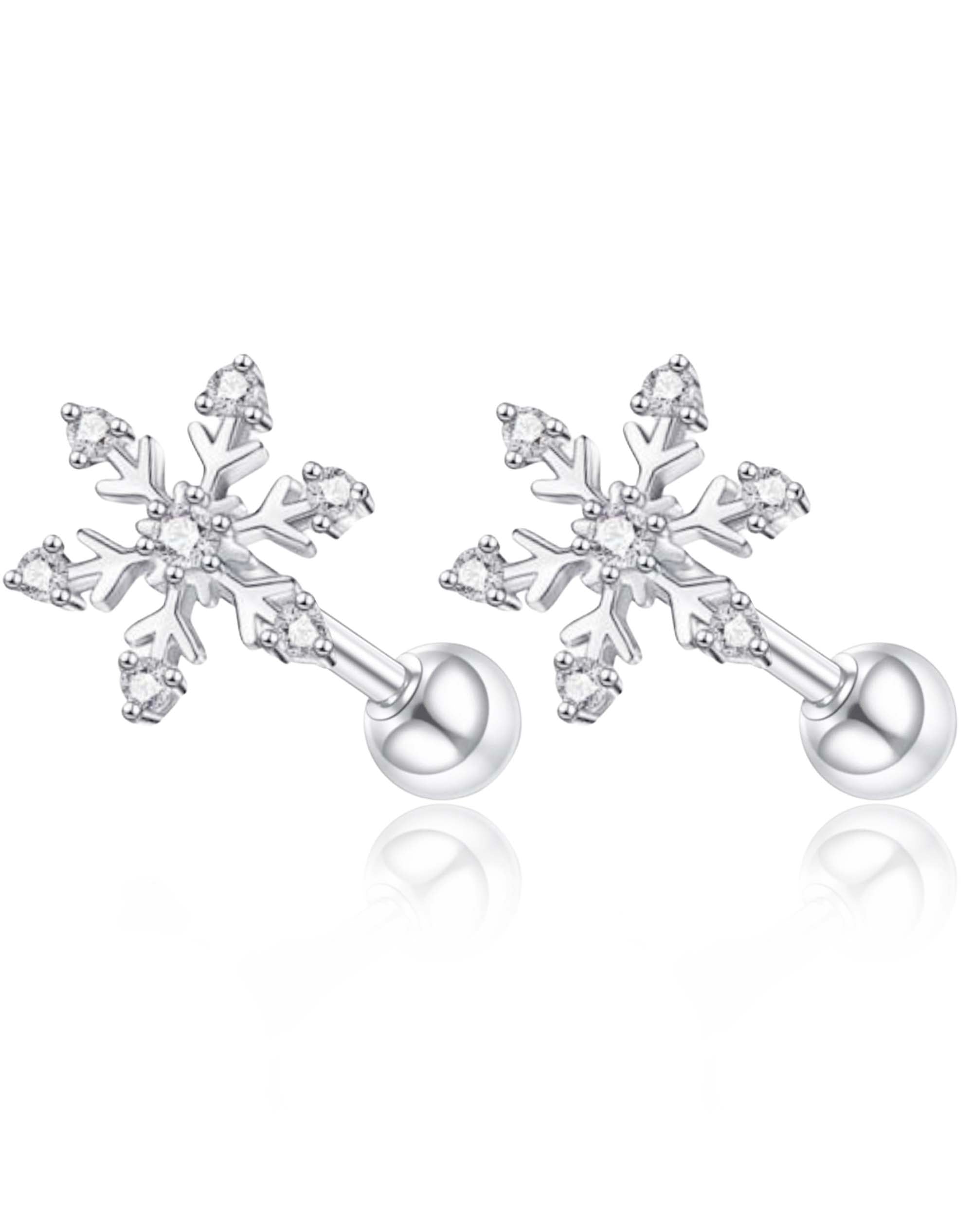 Snowflake Cartilage Helix Tragus Ear Piercing Earring Stud Silver 16G - www.Impuria.com