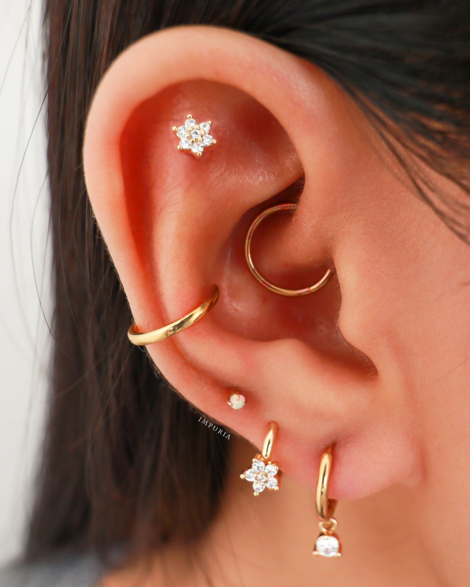 Cute Multiple Ear Piercing Ideas Flower Ring Hoop Earring - www.Impuria.com