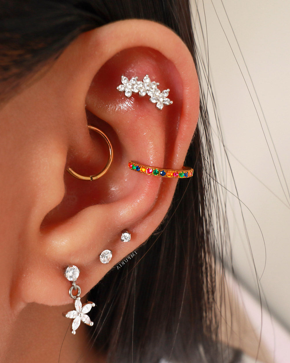 Simple Round Crystal Earring Studs for Cartilage Helix Tragus Conch -Pretty Multiple Ear Piercing Jewelry Ideas for Women - www.Impuria.com