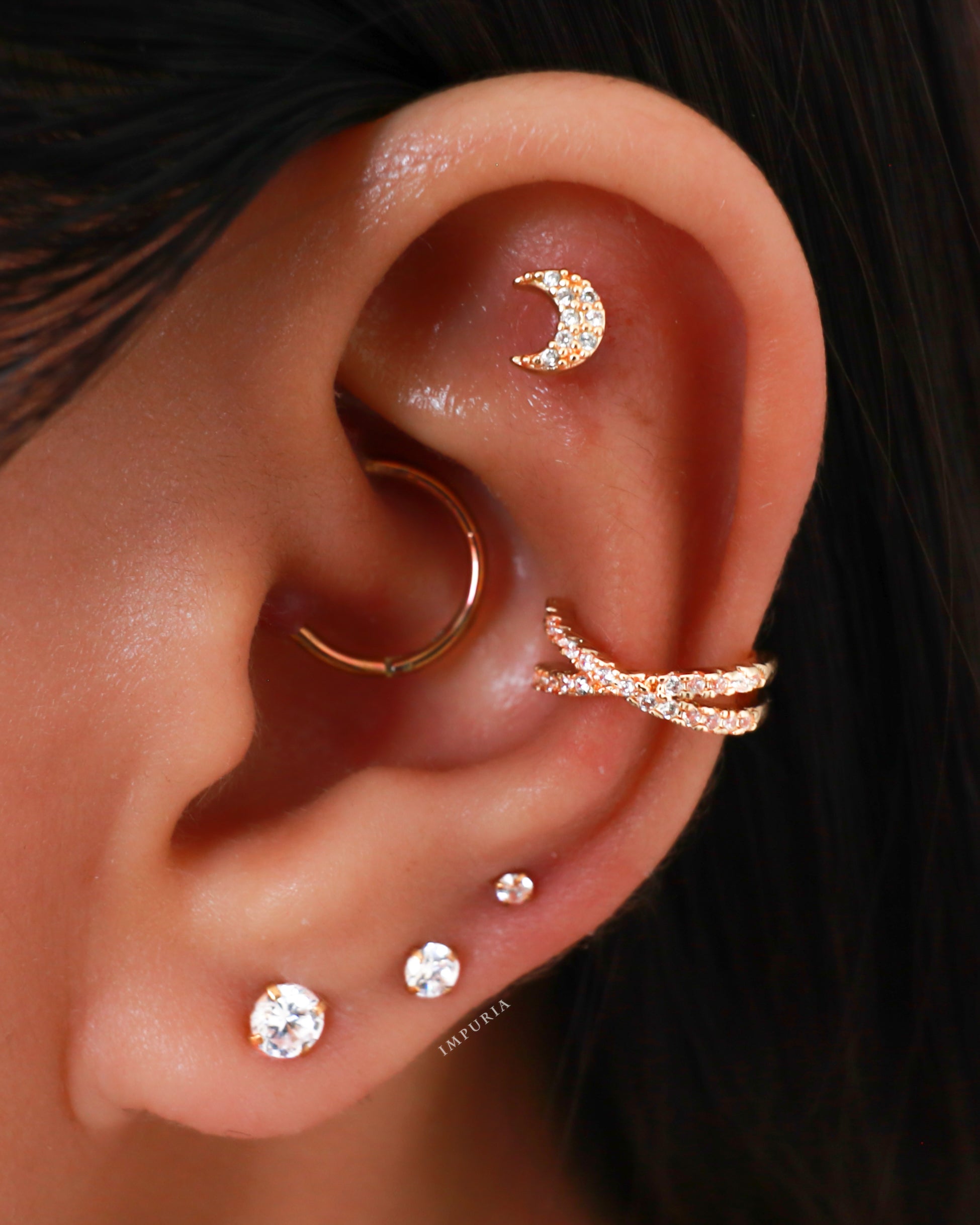 Simple Round Crystal Earring Studs for Cartilage Helix Tragus Conch -Pretty Multiple Ear Piercing Jewelry Ideas for Women - www.Impuria.com