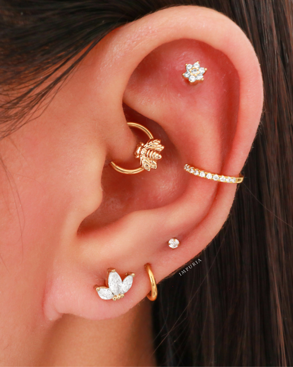 Cute Bee Daith Ear Piercing Jewelry Ideas Gold Ring Hoop 16G - www.Impuria.com