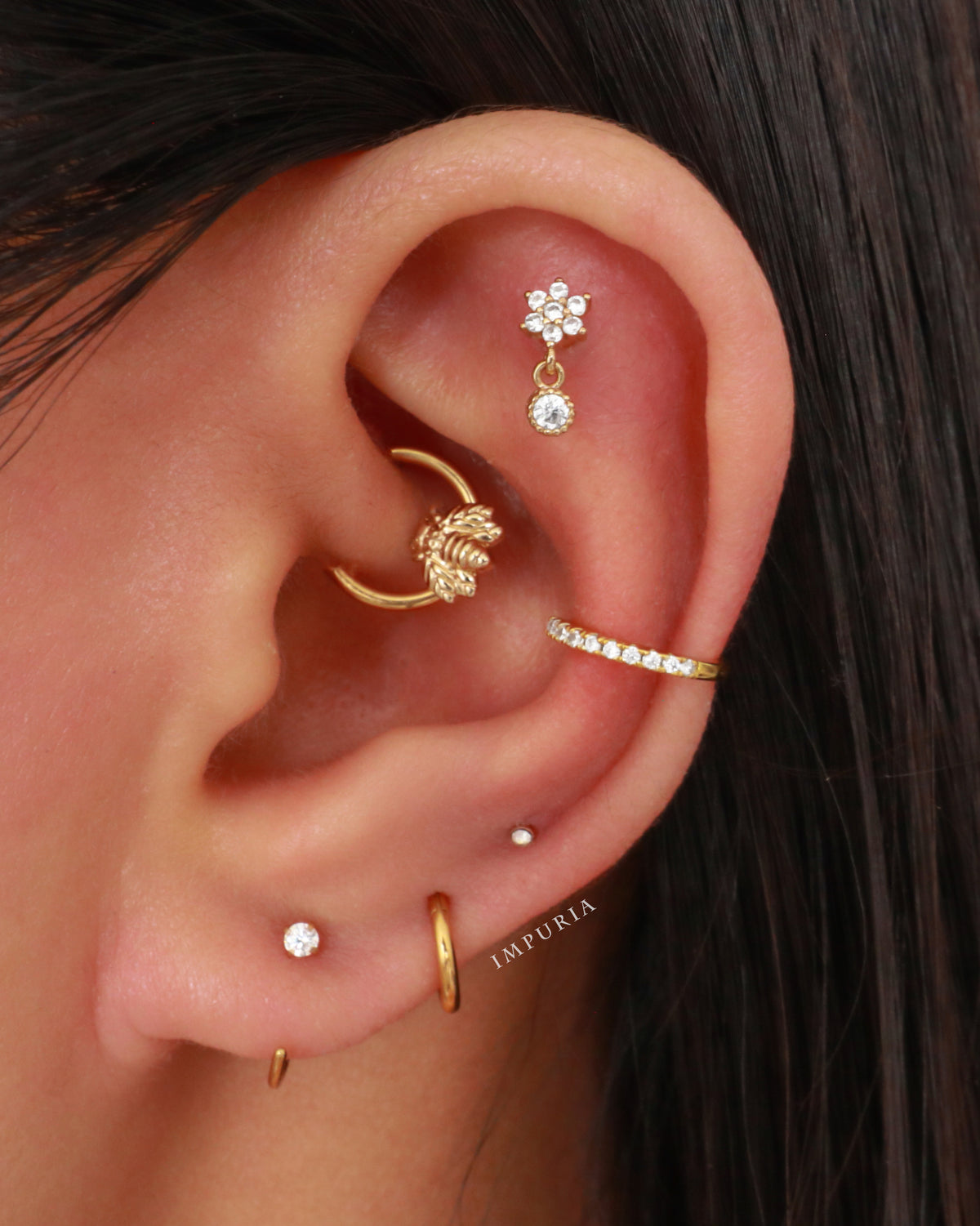 Cute Bee Daith Ear Piercing Jewelry Ideas Gold Ring Hoop 16G - www.Impuria.com