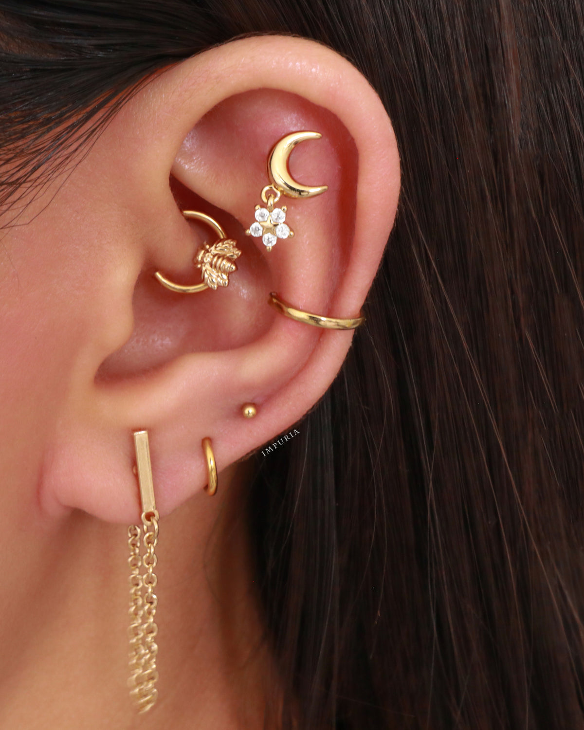 Cute Bee Daith Ear Piercing Jewelry Ideas Gold Ring Hoop 16G - www.Impuria.com