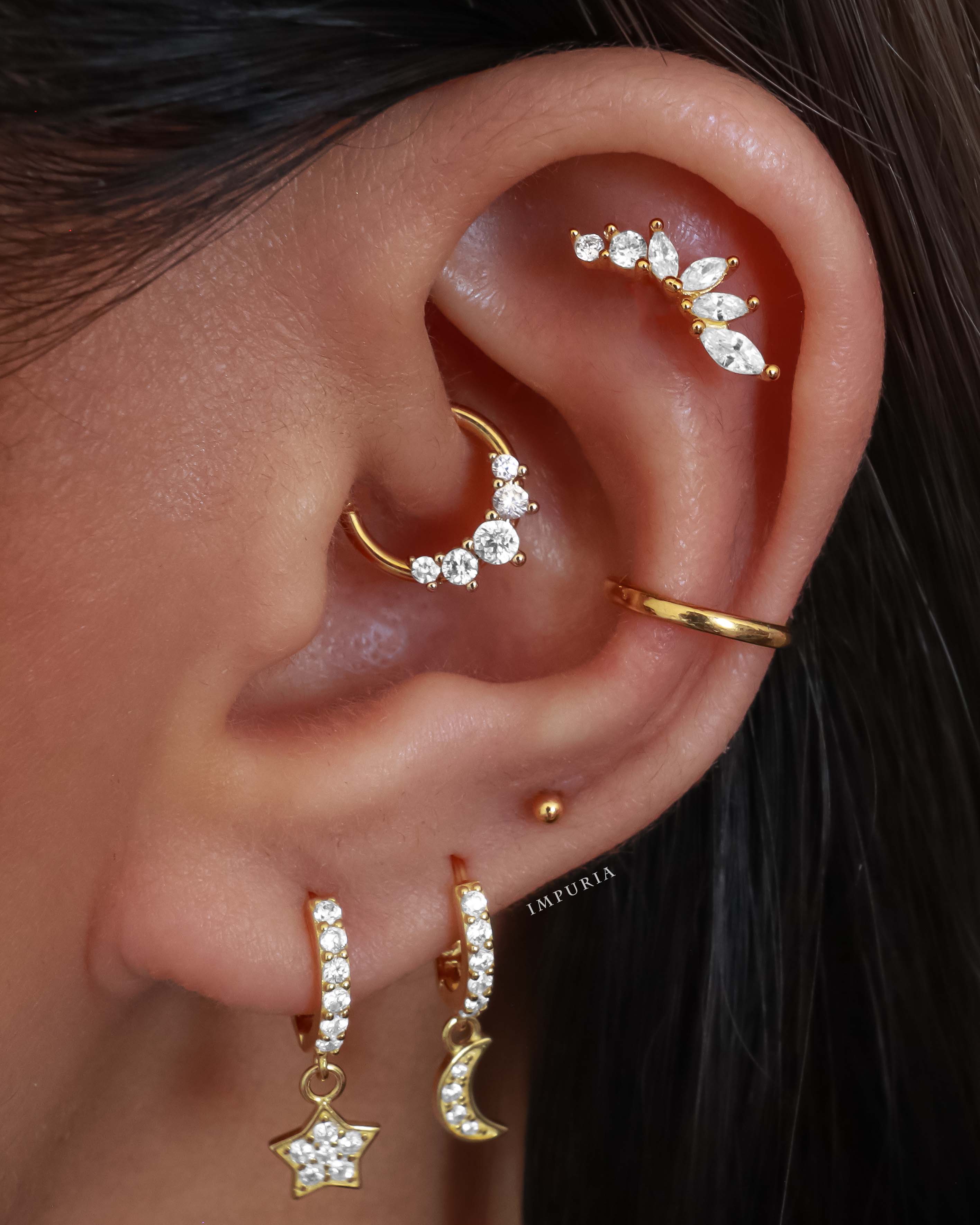 Cute Multiple Ear Piercing Ideas 16G Daith Crystal Clicker Ring Hoop - www.Impuria.com