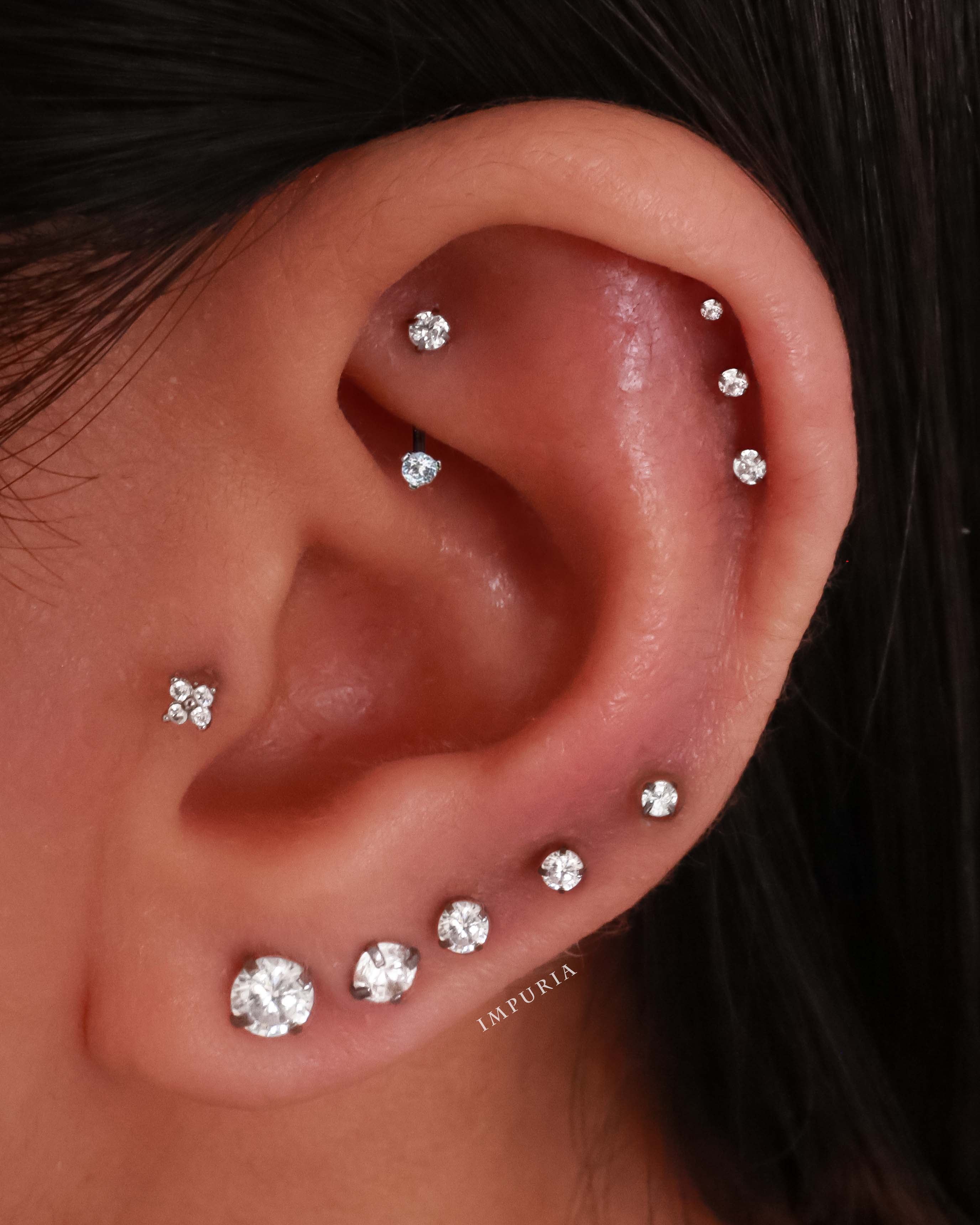14K Gold Cartilage Earrings Flat Back Cartilage Cute Multiple Stacked Ear Piercing Jewelry Labret Piercing Ear Curations - www.impuria.com