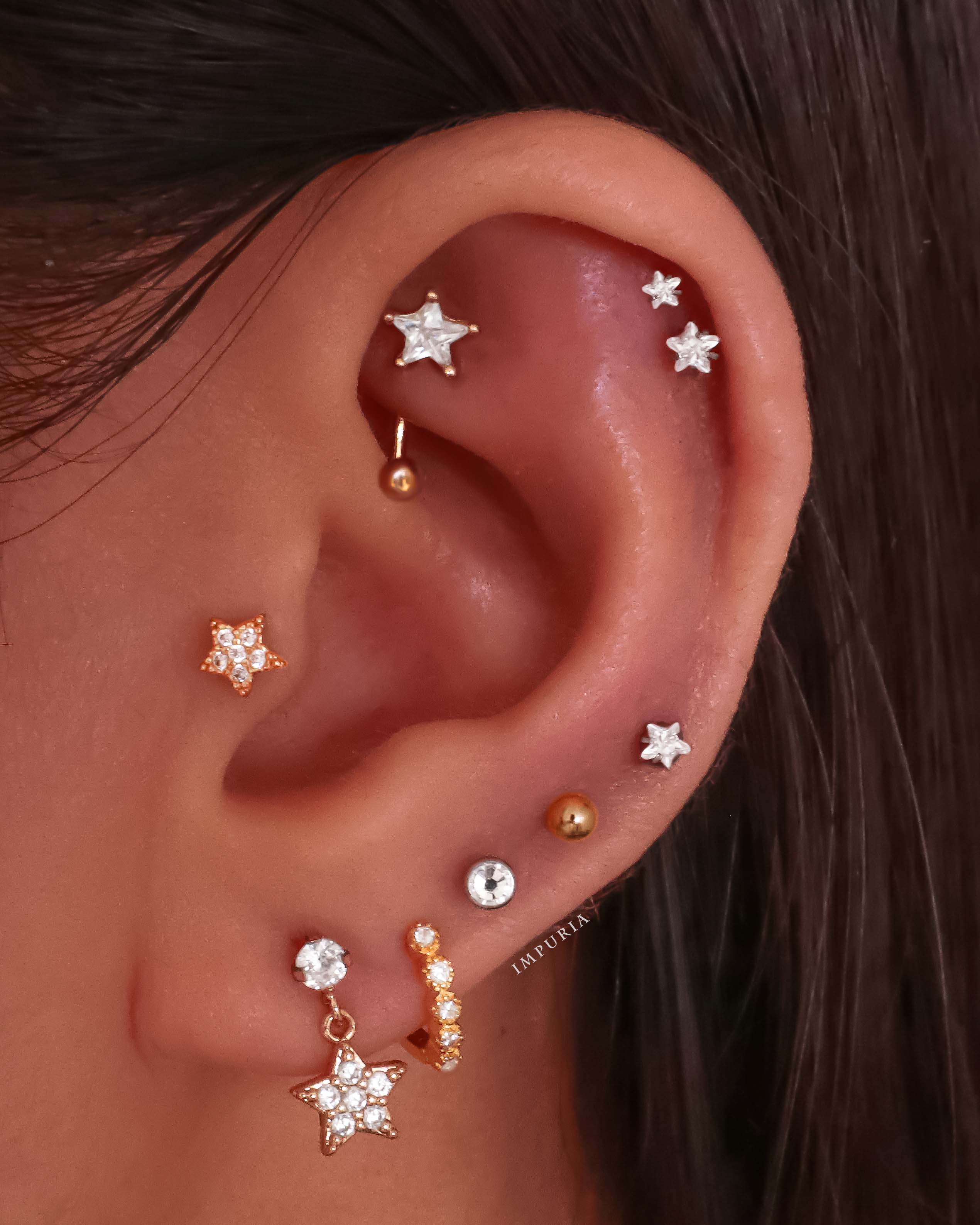 Vega Crystal Star Dangle Ear Piercing Earring Stud Set