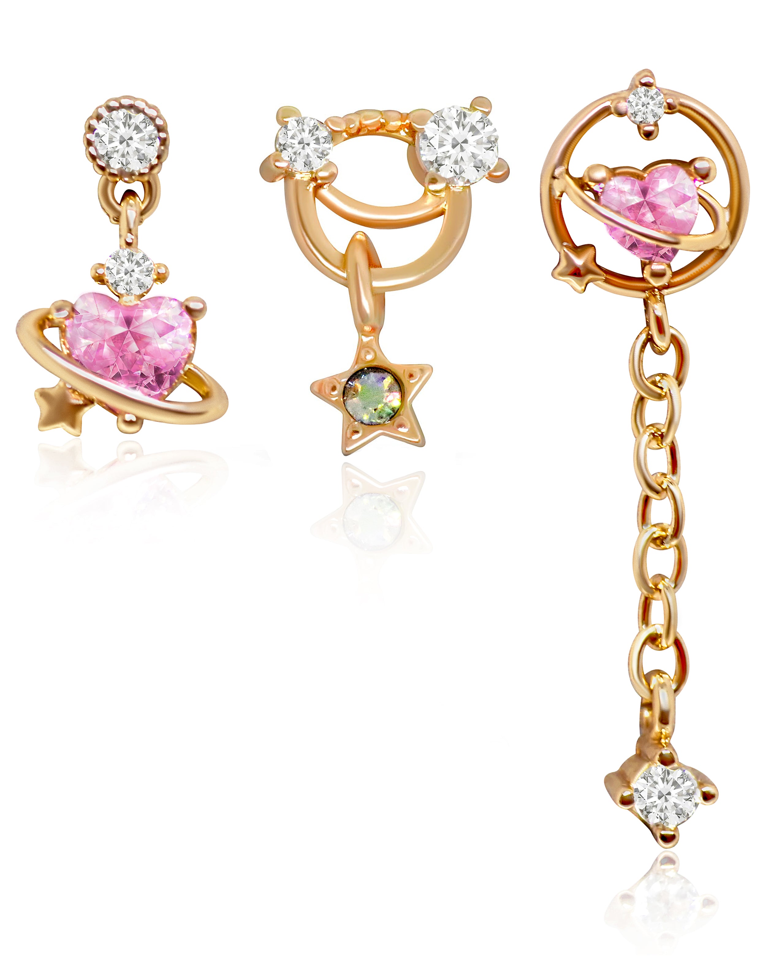 Rose Gold Pink Crystal Heart Ear Piercing Cartilage Helix Tragus Conch Earring Stud 16G - www.Impuria.com #earpiercings
