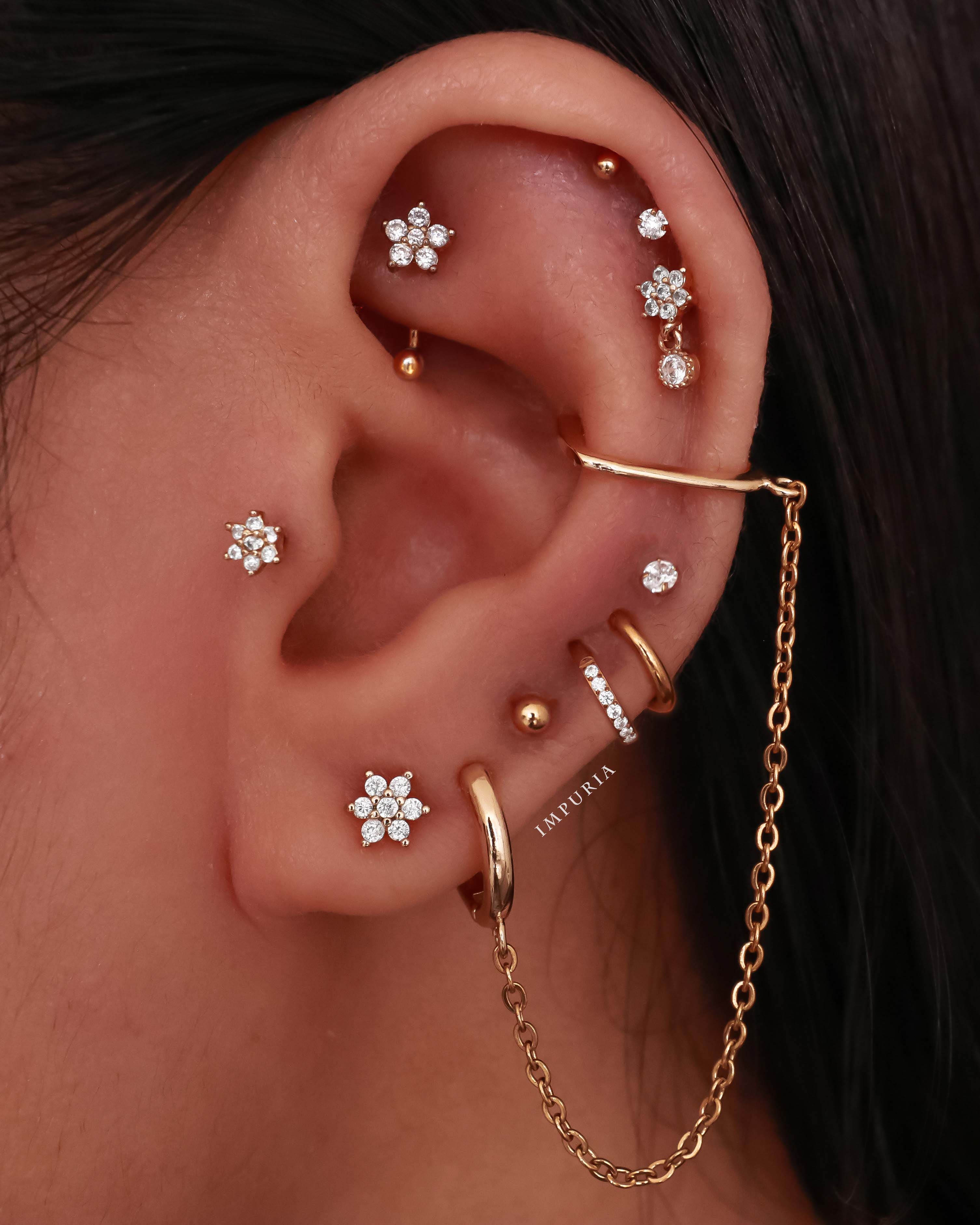 Beautiful Flower Rook Ear Piercing Earring Curved Barbell 16G - www.Impuria.com #rook