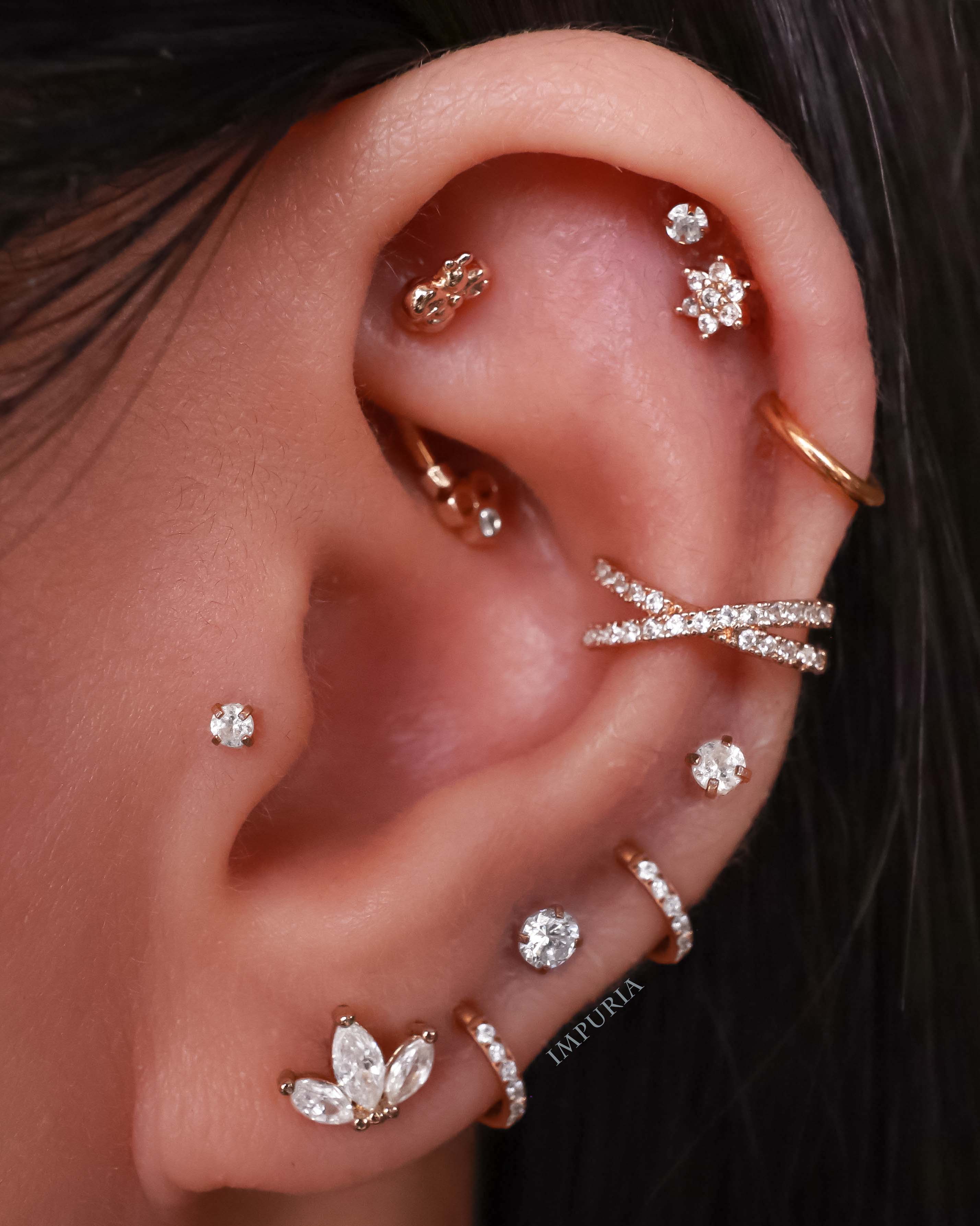 All the Way Around Cartilage Helix Lobe Multiple Ear Piercing Placement Curation Ideas - www.Impuria.com