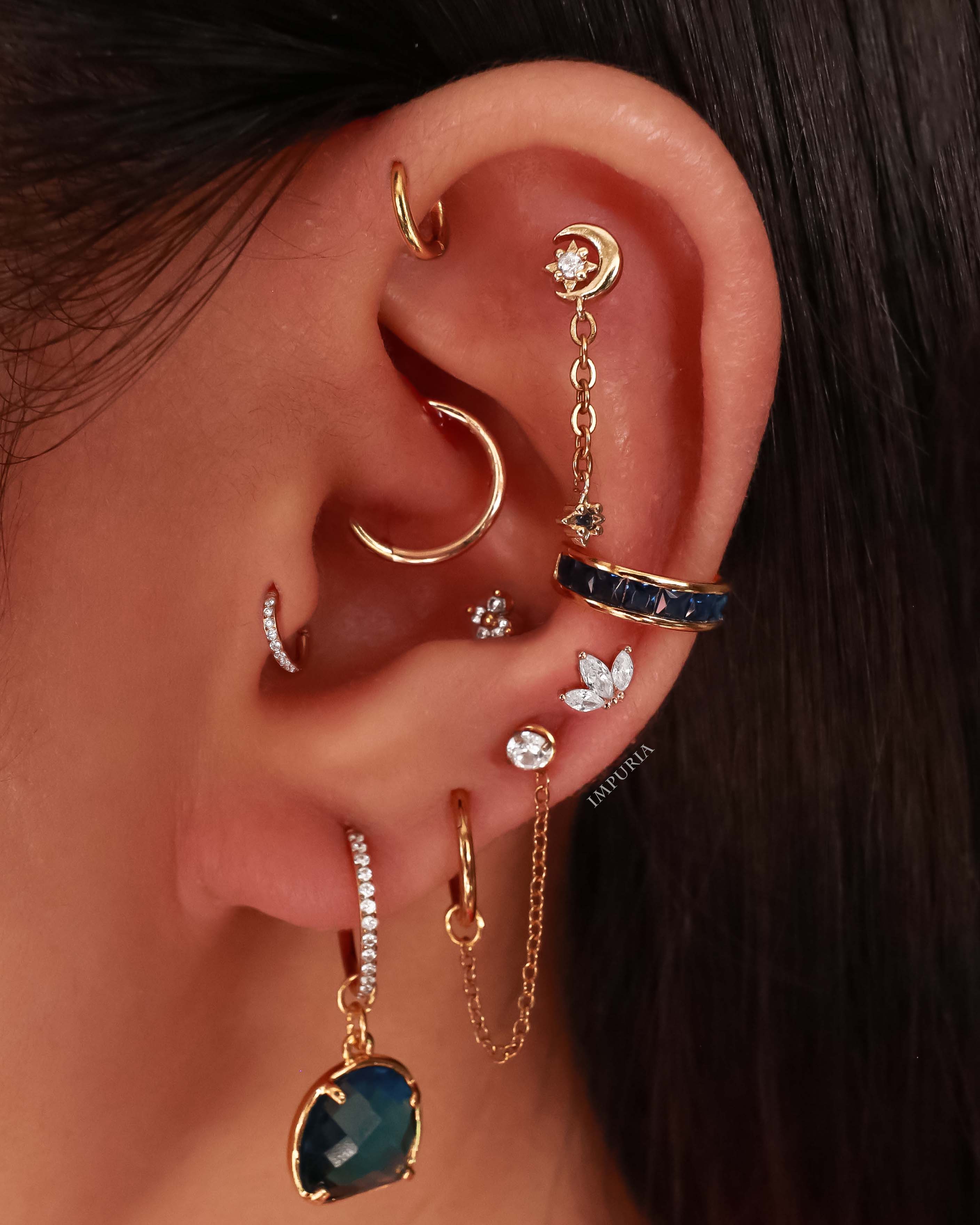 Cute Crystal Lotus Flower Flat Cartilage Helix Multiple Ear Piercing Jewelry Ideas for Women - www.Impuria.com