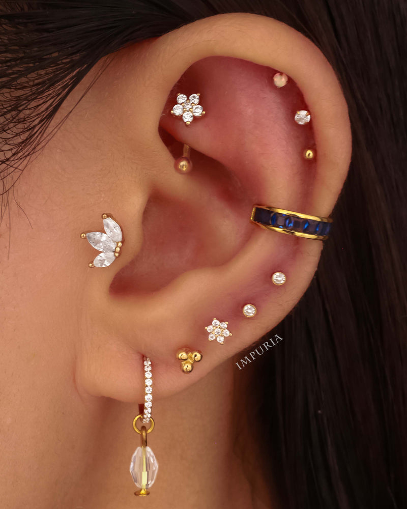Beautiful Flower Rook Ear Piercing Earring Curved Barbell 16G - www.Impuria.com