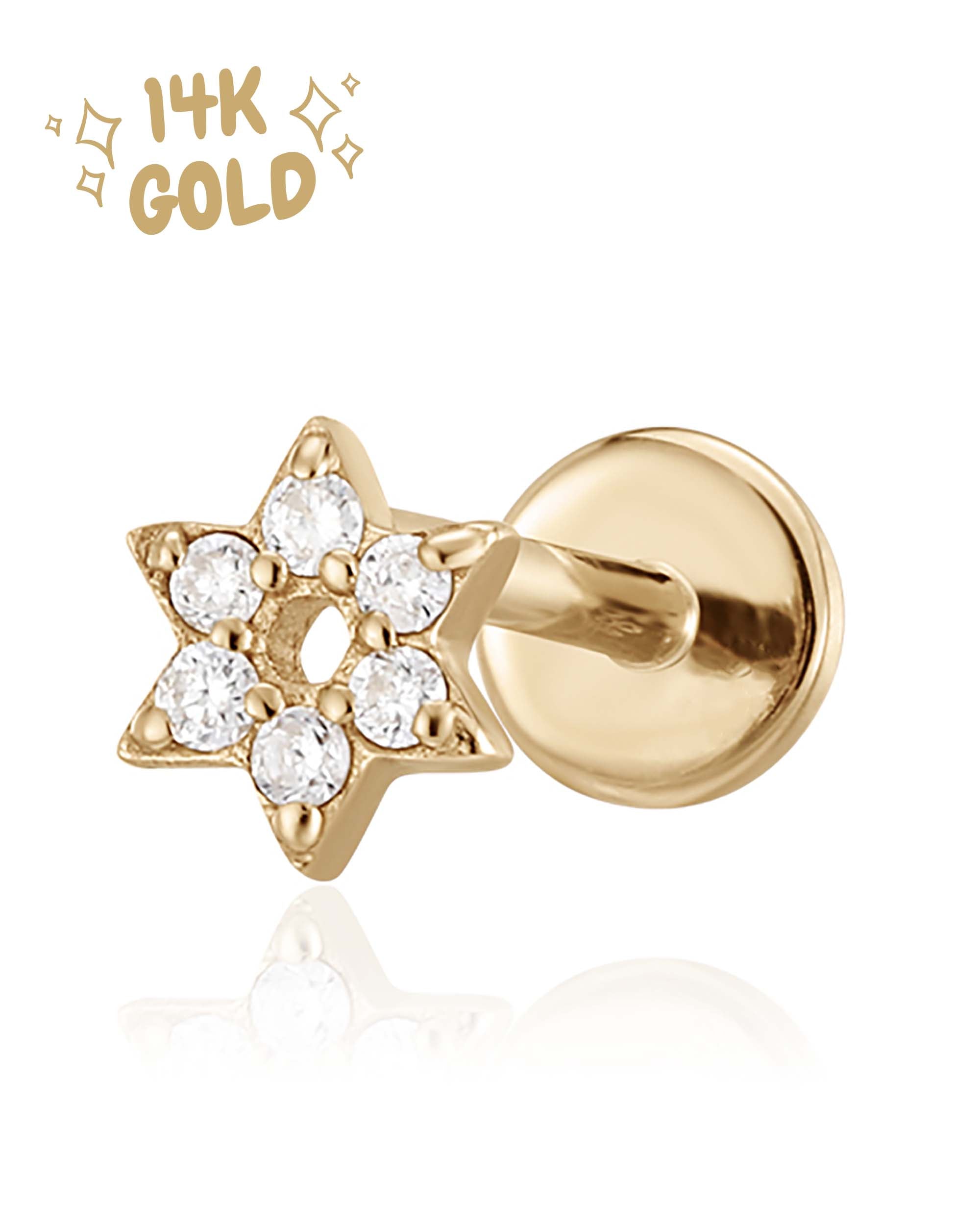 Posy Flower 14K Gold Flat Back Stud