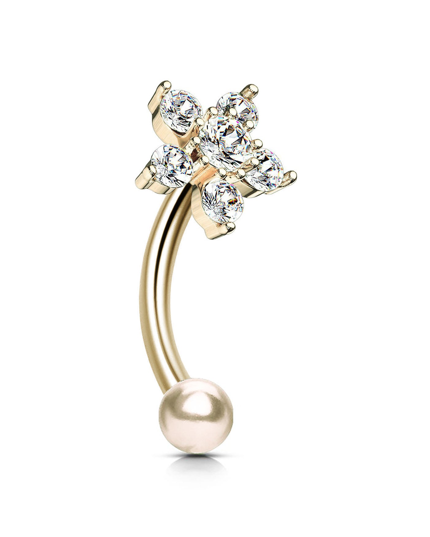 flower rook earring curved barbell piercing jewelry jewellery in gold surgical stainless steel - www.Impuria.com