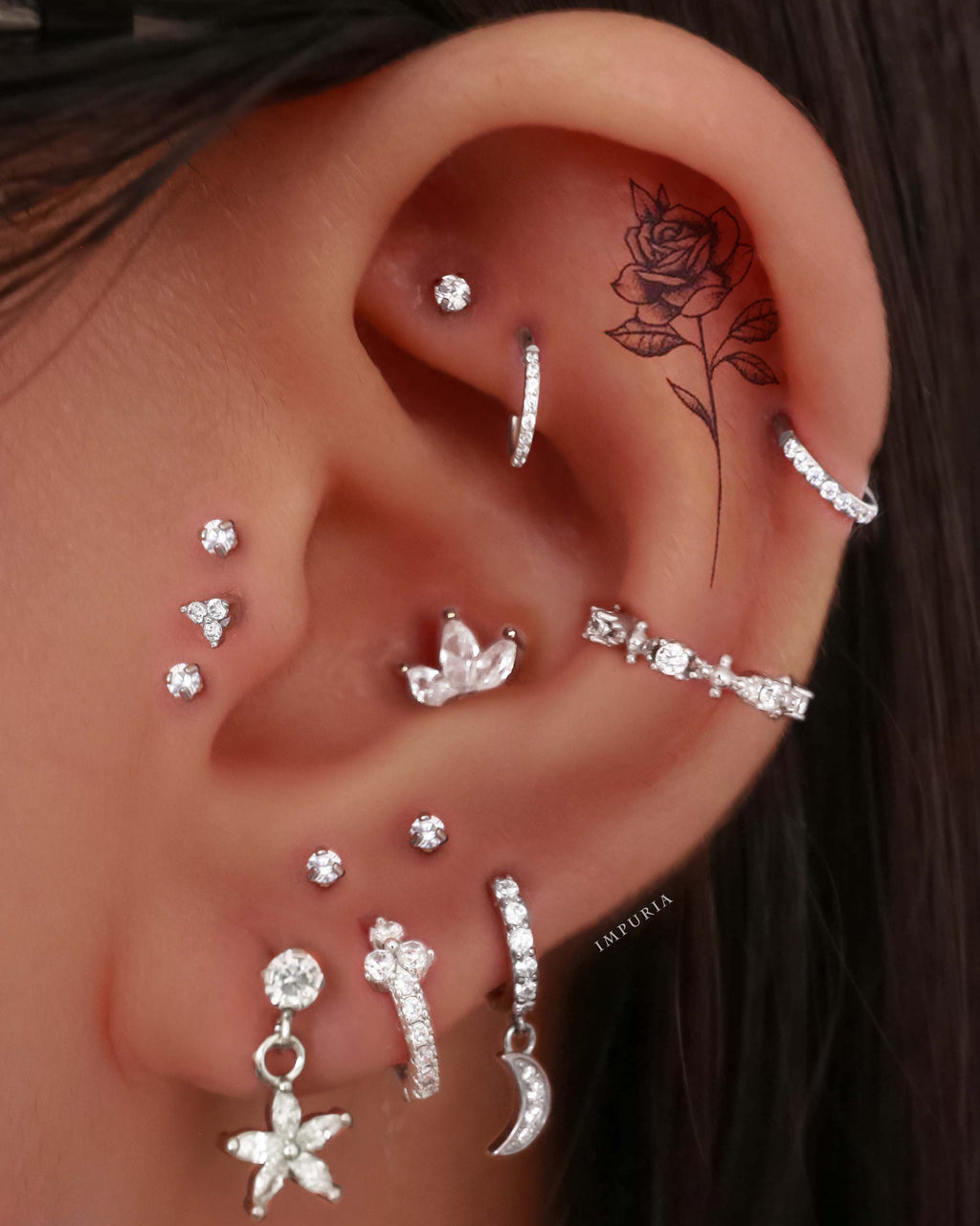 Flower Tattoo with Ear Piercing Magic