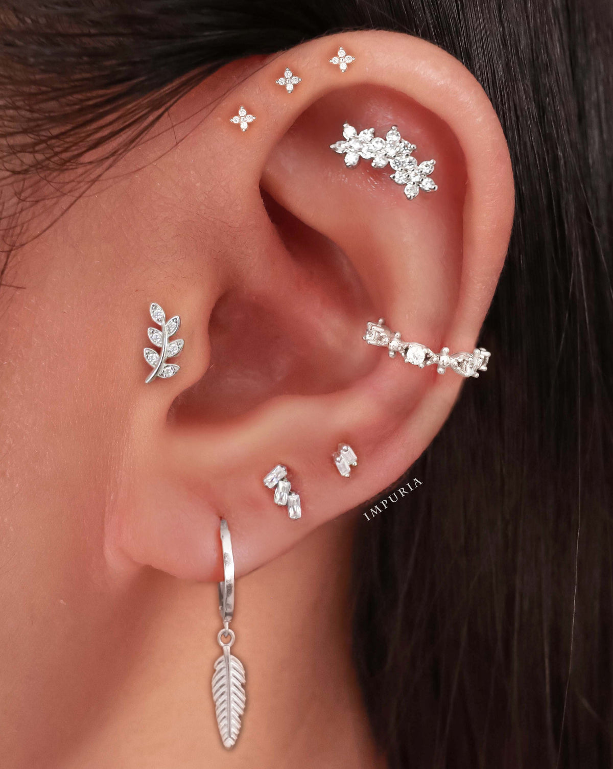Clover Triple Forward Helix Multiple Ear Piercing Curation Ideas for Women - www.Impuria.com #earpiercings