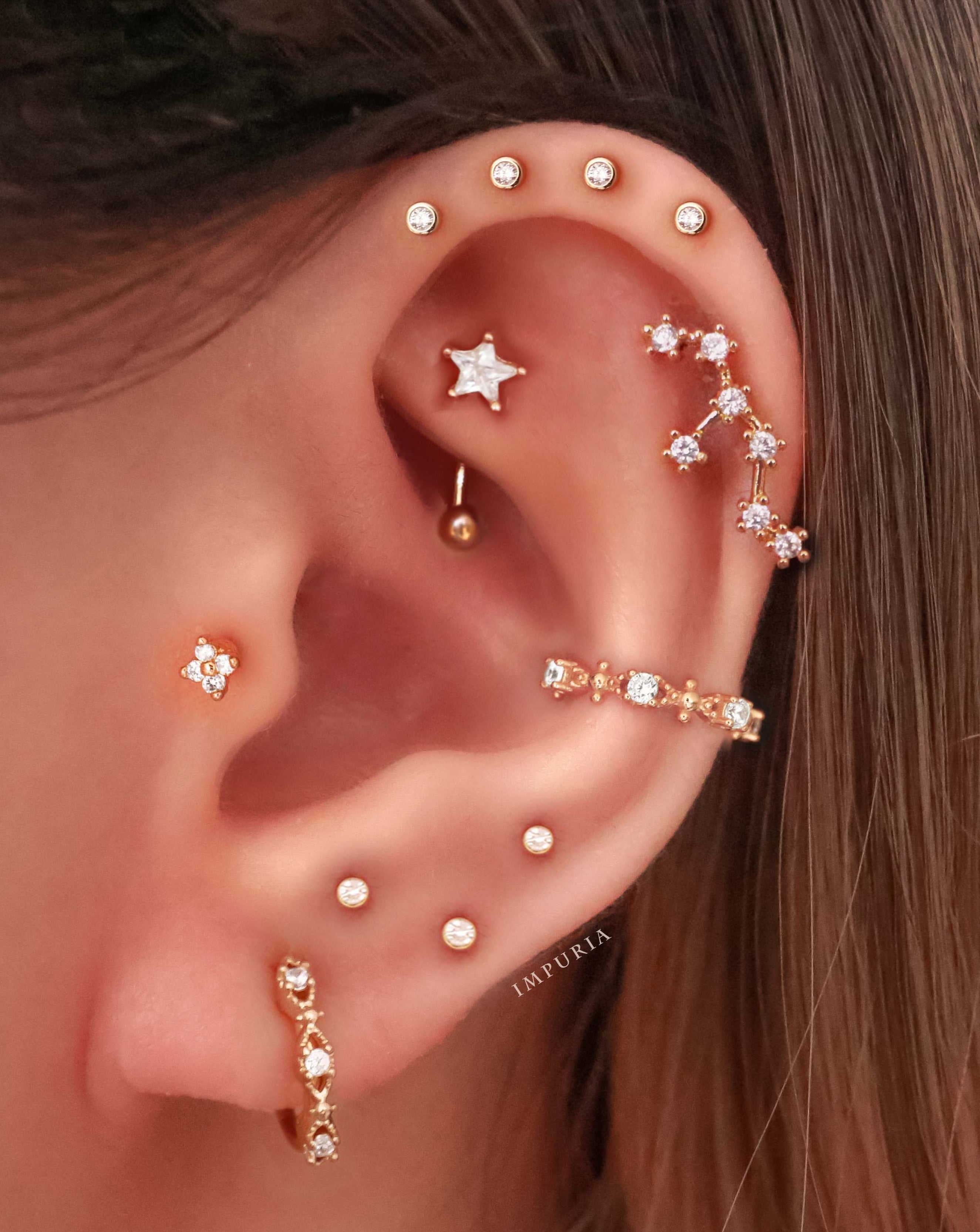 Clover Tragus Earring Stud 16G Celestial Star Moon Cute Ear Piercing Curation Styling Ideas for Women - www.Impuria.com