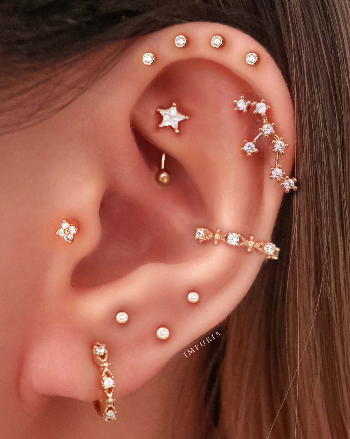 Fancy cartilage ring hoop earrings for women cute celestial star constellation ear piercing curation ideas for women - www.Impuria.com #earpiercings