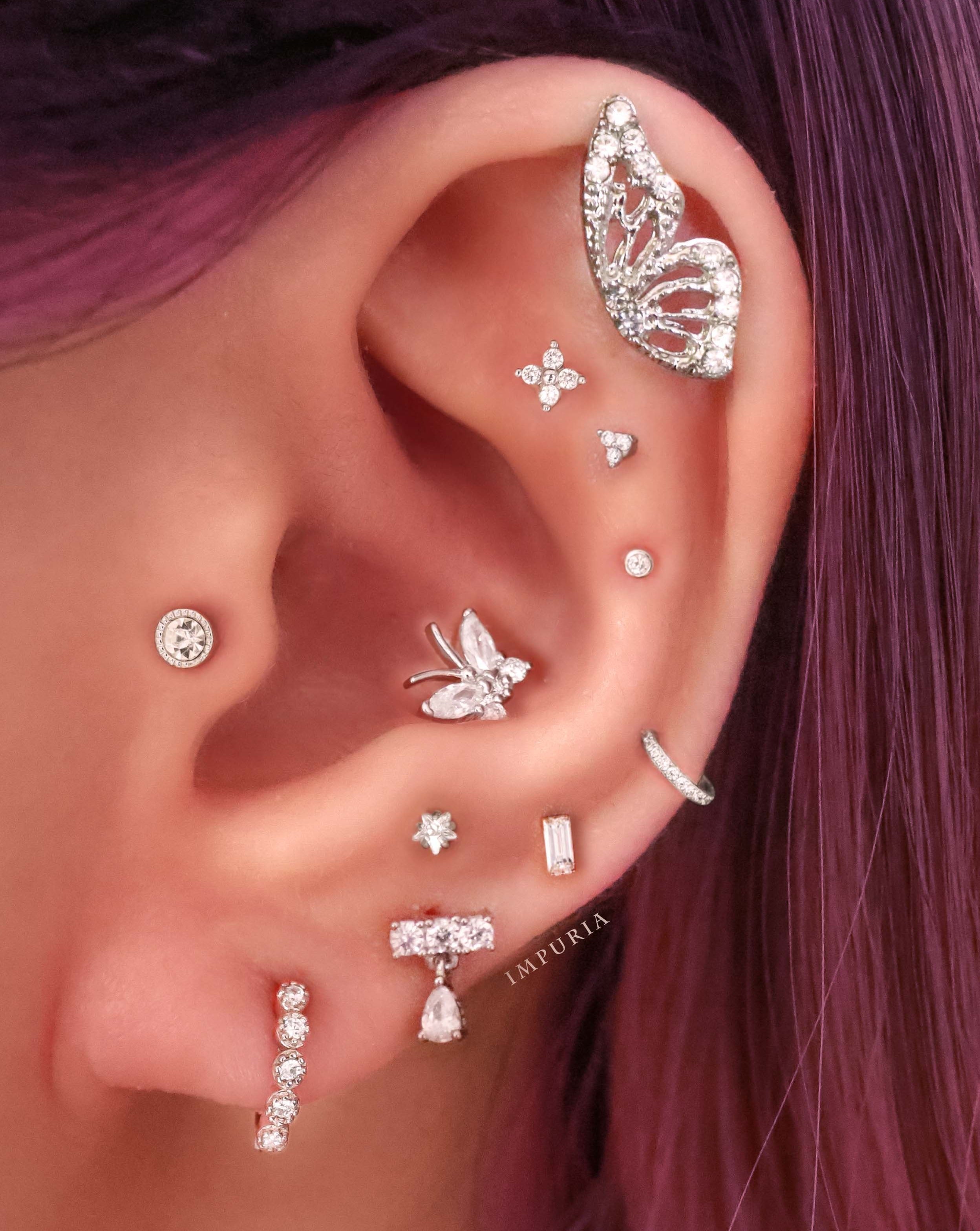 Simple Square Baguette Cartilage Earring Stud Multiple Simple Ear Piercing Curation Ideas for Women - www.Impuria.com #earpiercings