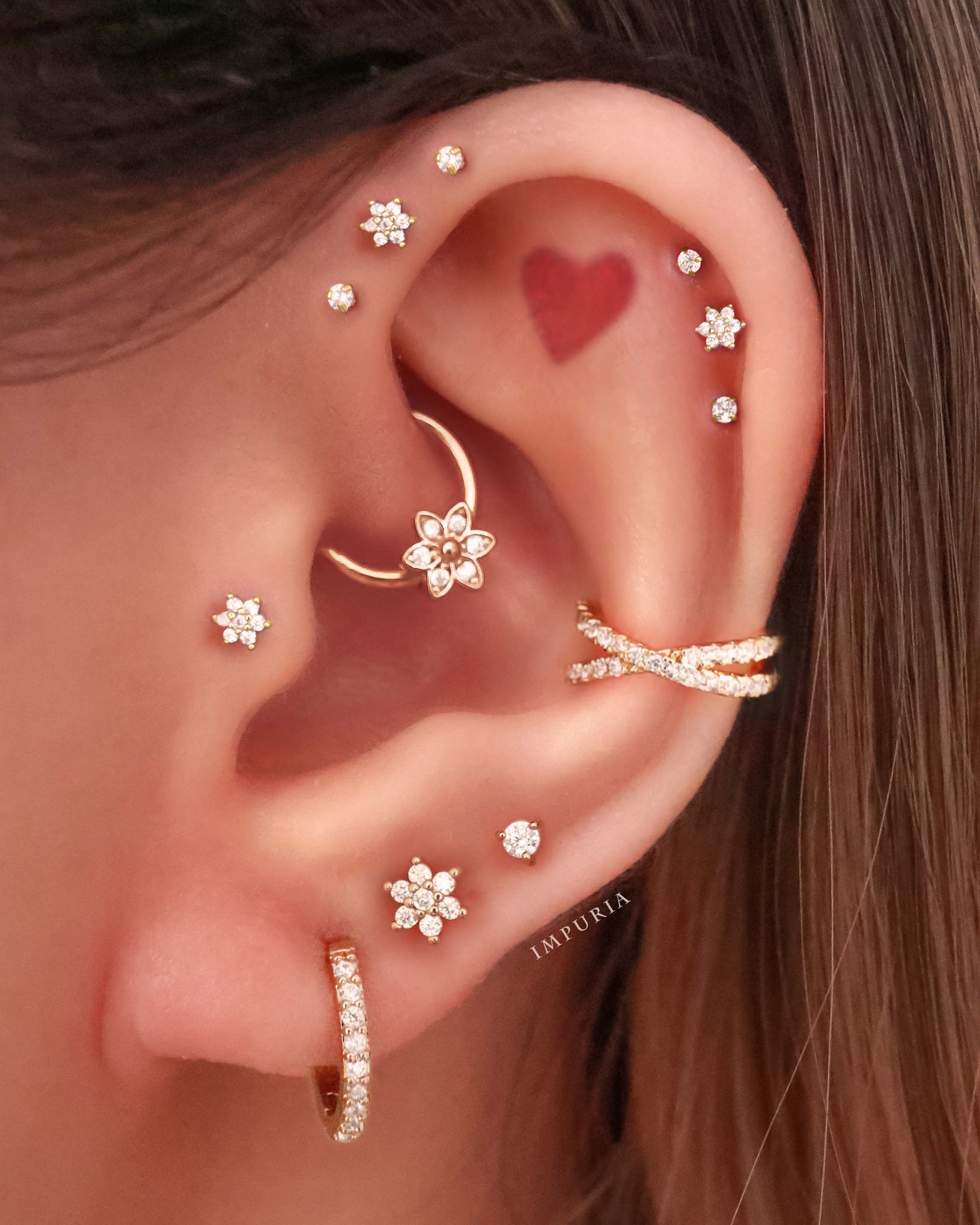 Triple Cartilage Helix Earring Studs - Multiple Ear Piercing Ideas for Women - www.Impuria.com #earpiercings