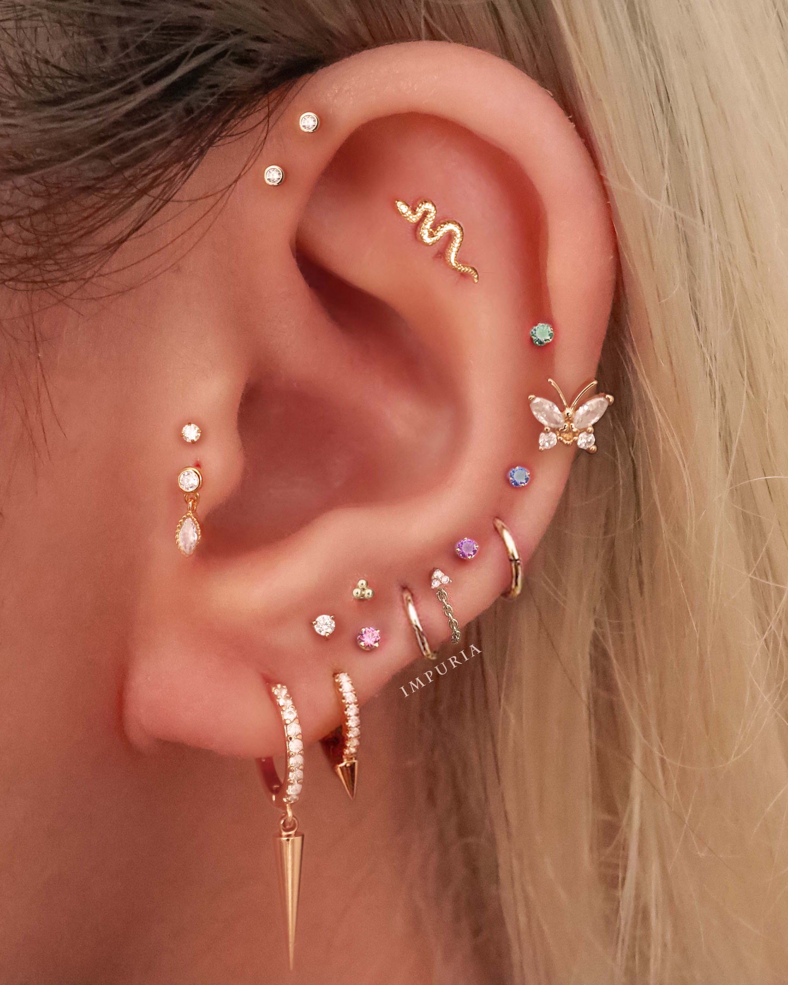 Cute Crystal Pave Spike Huggie Hoop Earring - Cute Multiple Ear Piercing Jewelry Ideas - lindas ideas para perforar la oreja - www.Impuria.com