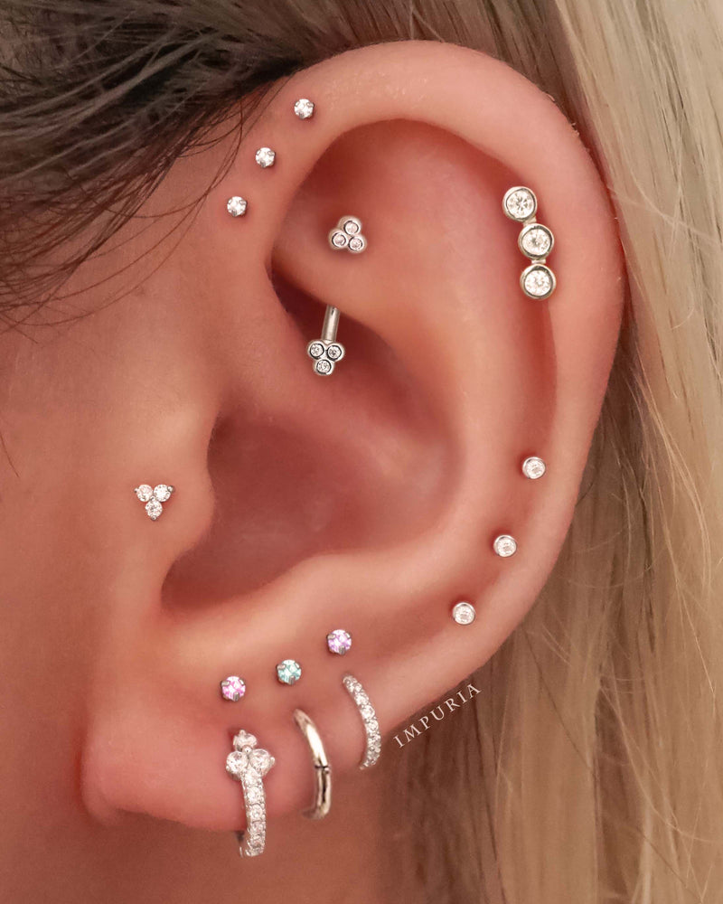 Iconic Triple Crystal Bezel Cluster Ear Piercing Stud