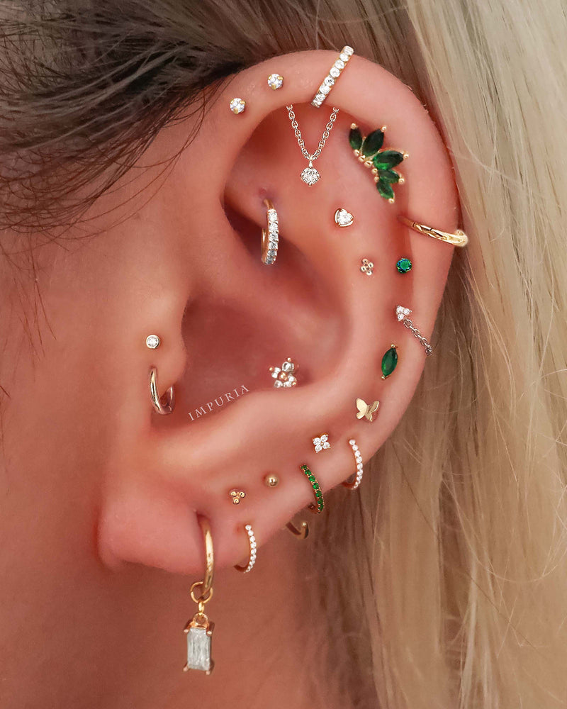 Cute green multiple ear piercing ideas for women - stainless steel trinity ball cartilage earring stud - www.Impuria.com