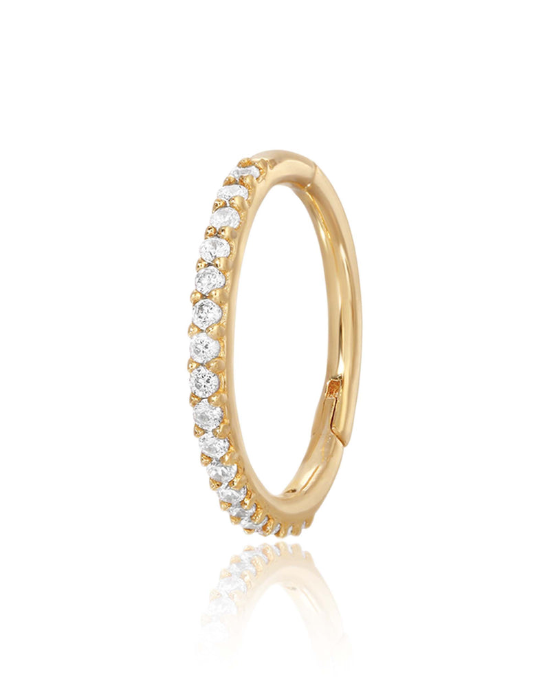 14k Solid Gold Crystal Pave Ear Piercing Ring Hoop 16G Cartilage Helix Tragus Conch - www.Impuria.com