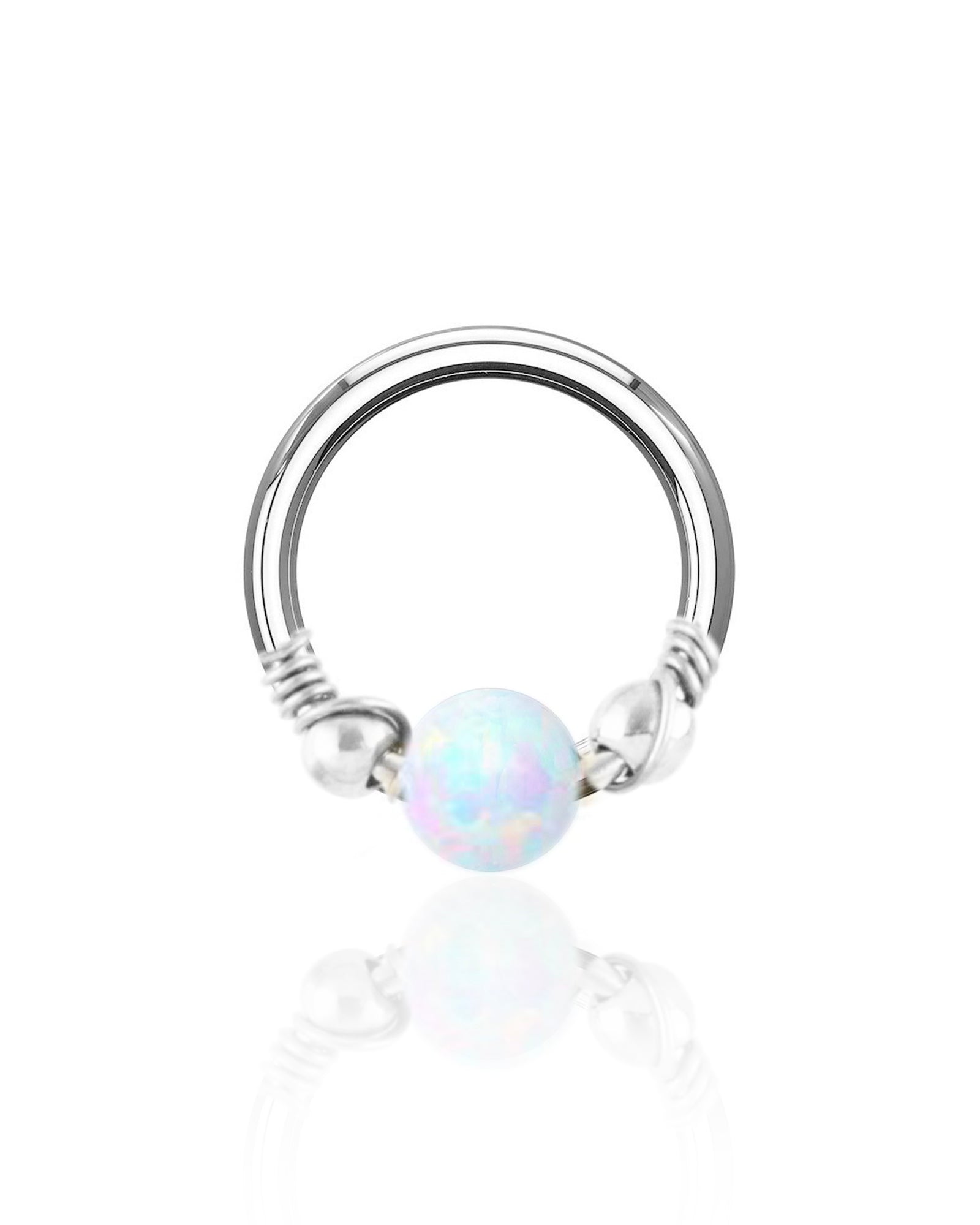 Wire Wrapped Opal Ball Ear Piercing Ring Hoop Clicker for Cartilage Helix Conch Tragus Rook Piercings - www.Impuria.com