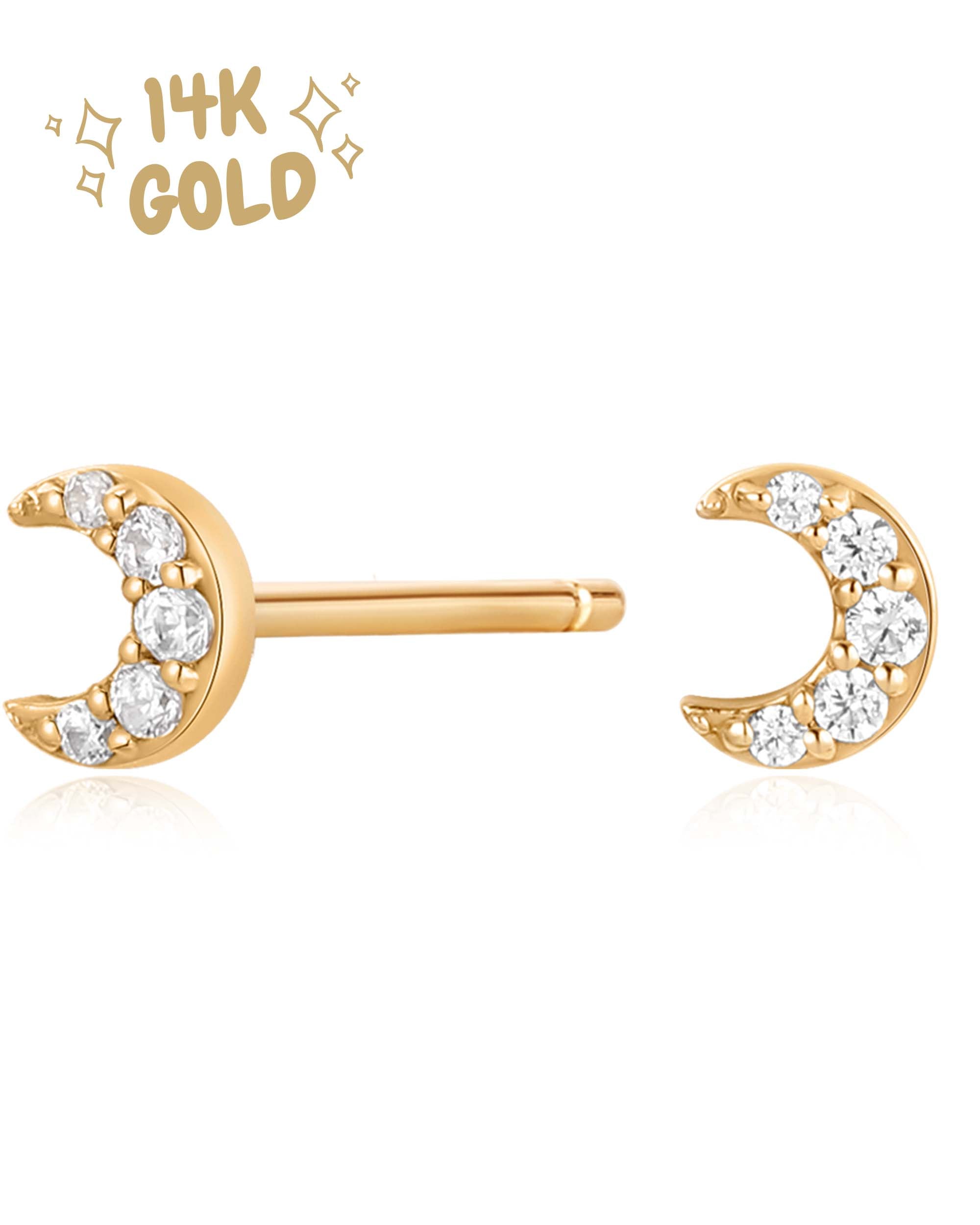Twilight Crescent Moon 14K Gold Stud Earrings