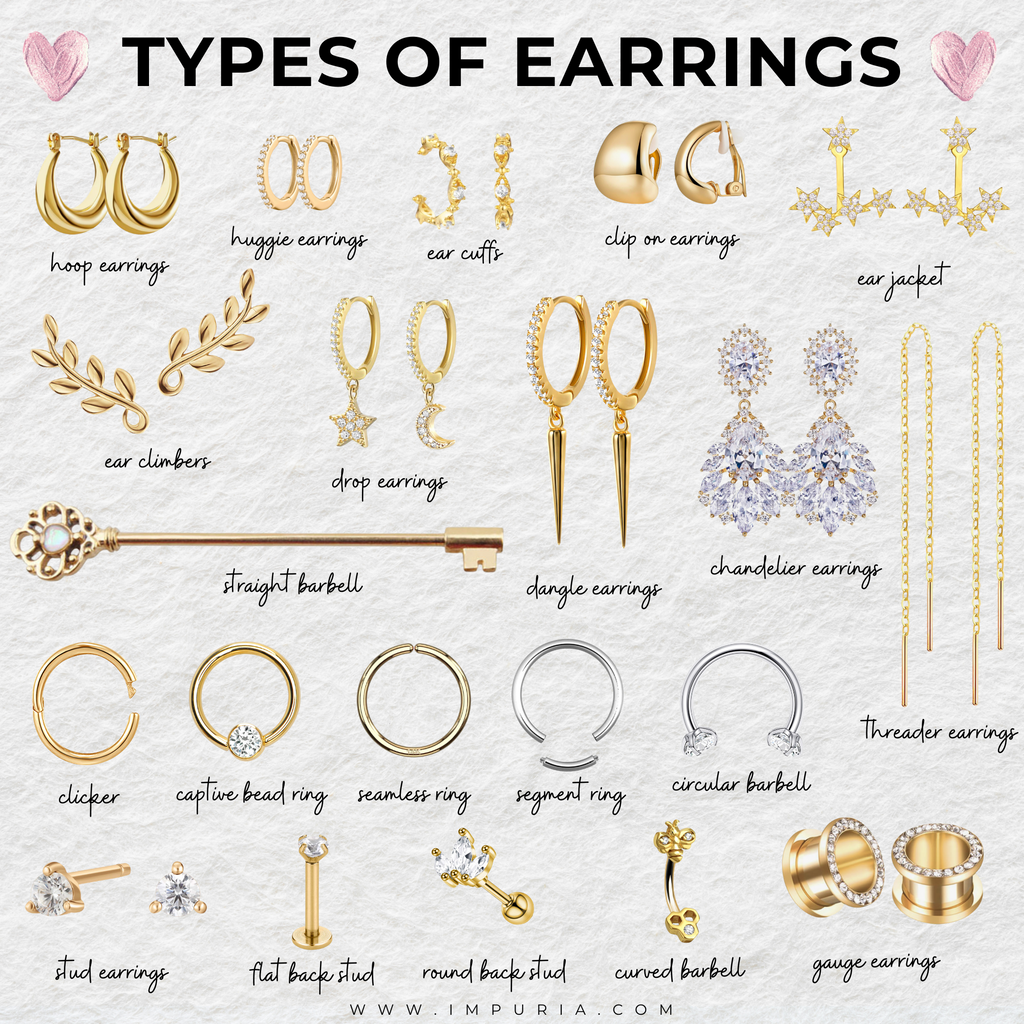 Types of Earrings for Women – Impuria Ear Piercing Jewelry