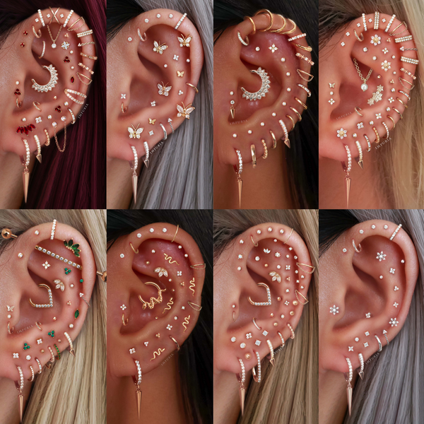 best ear piercing ideas for 2025 with cartilage earring & flat back stud earrings