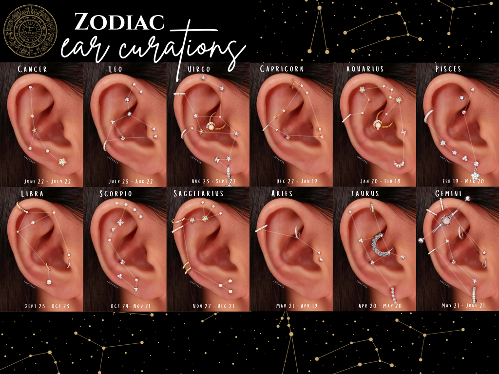 Zodiac Astrology Ear Piercing Ideas & Cartilage Helix Earring Jewelry