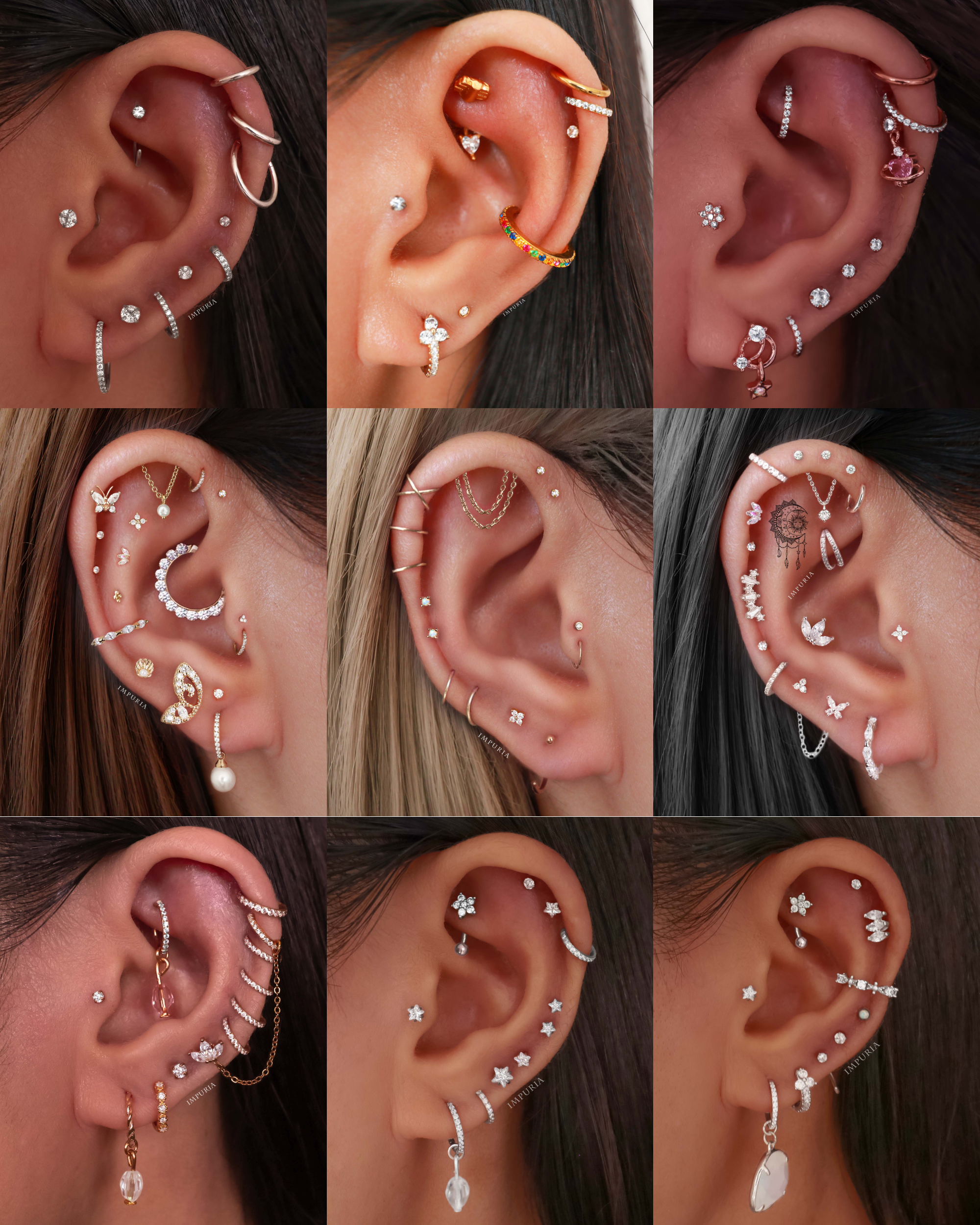Cute Multiple Ear Piercing Curation Ideas for Women Cartilage Helix Earring Stud Internally Threaded 16G - www.Impuria.com #earpiercings