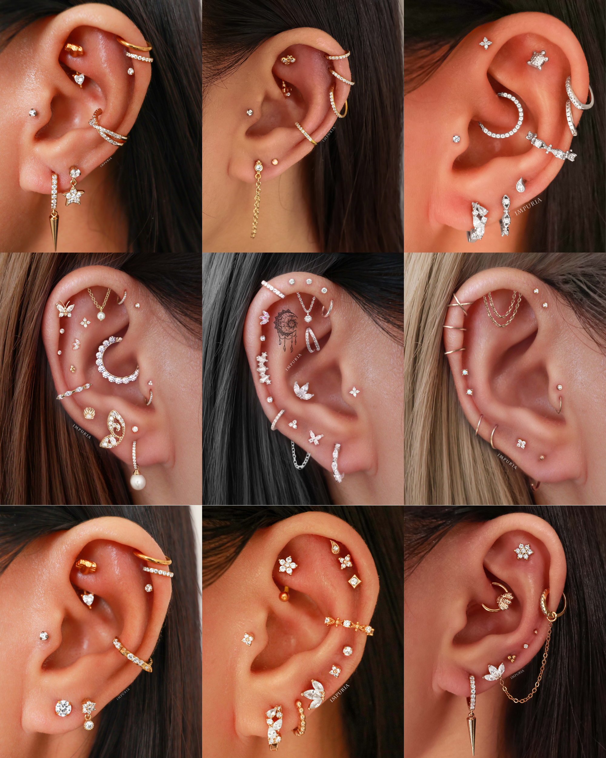14K Solid Gold Cartilage Earrings Tragus Stud Flat Back 16G - www.Impuria.com #earpiercings