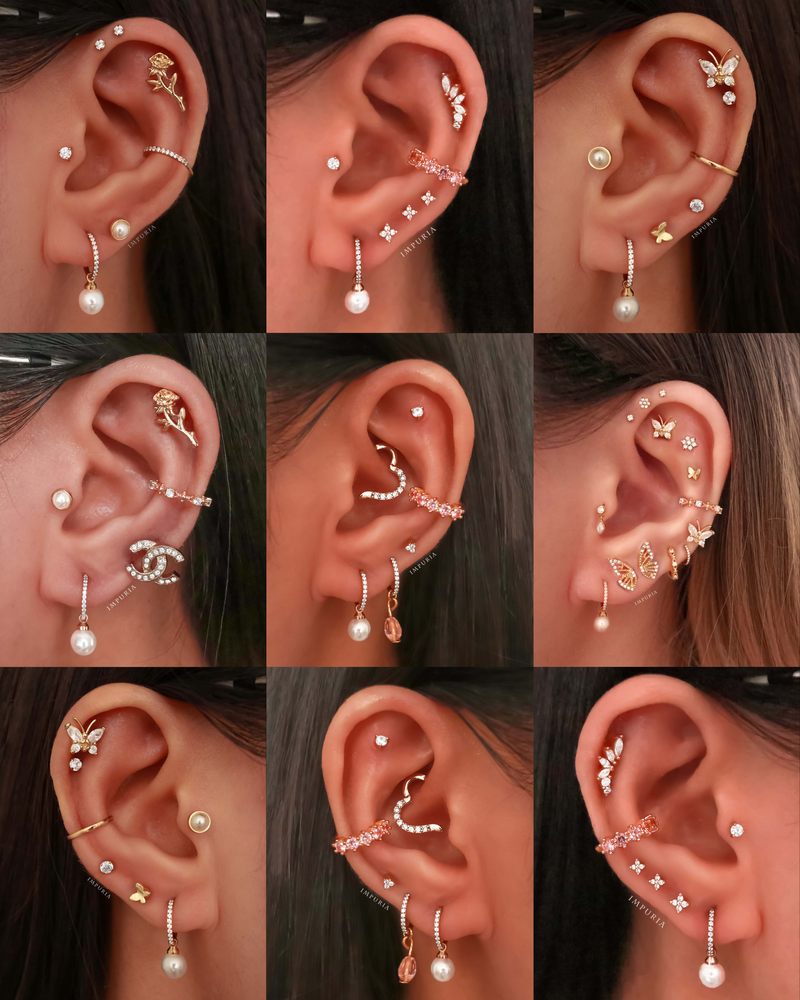Perle Pearl Drop Crystal Ear Piercing Ring Hoop Clicker