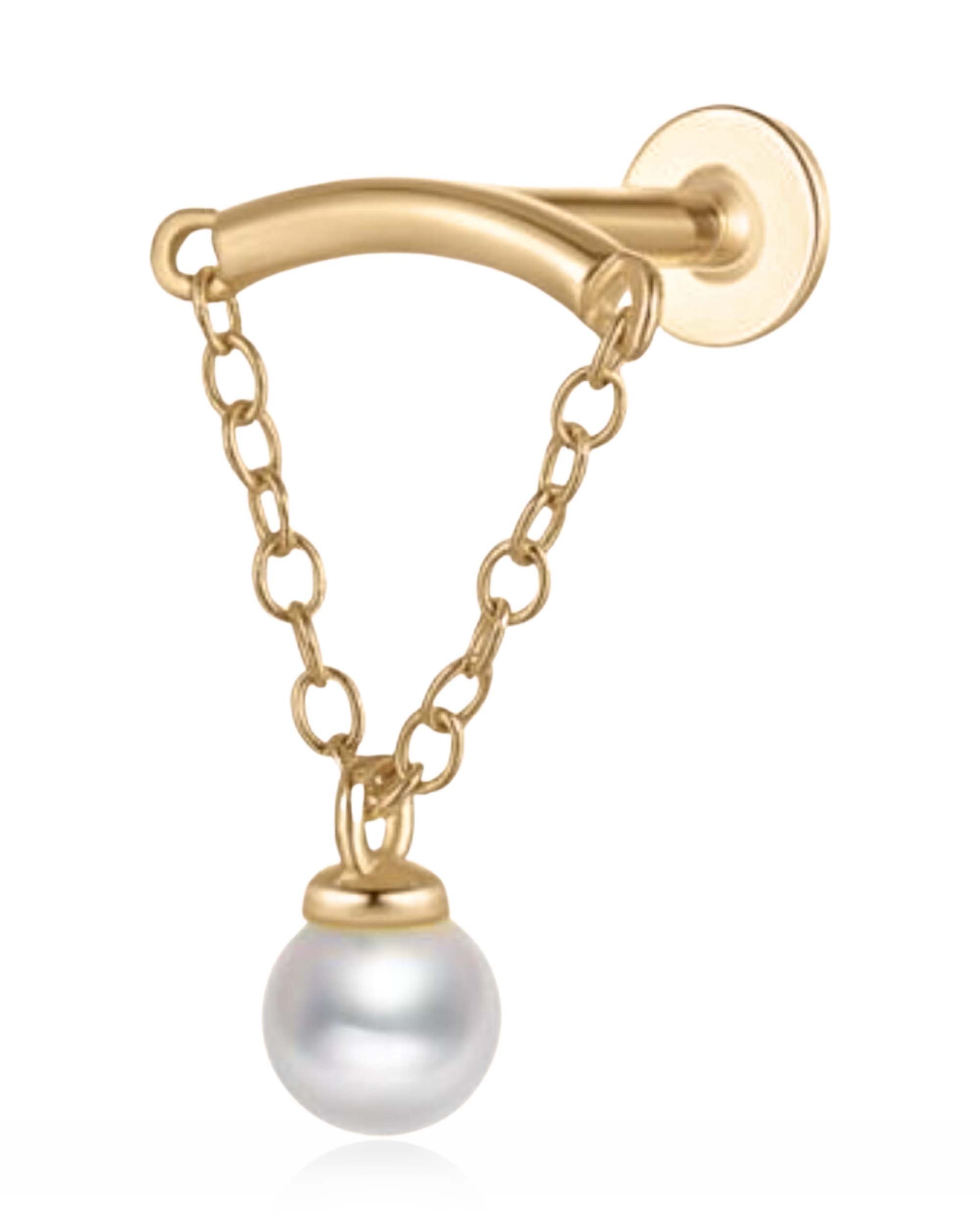 Absolute Hidden Helix Pearl Chain Drop Ear Piercing Earring Stud - www.Impuria.com #earpiercings