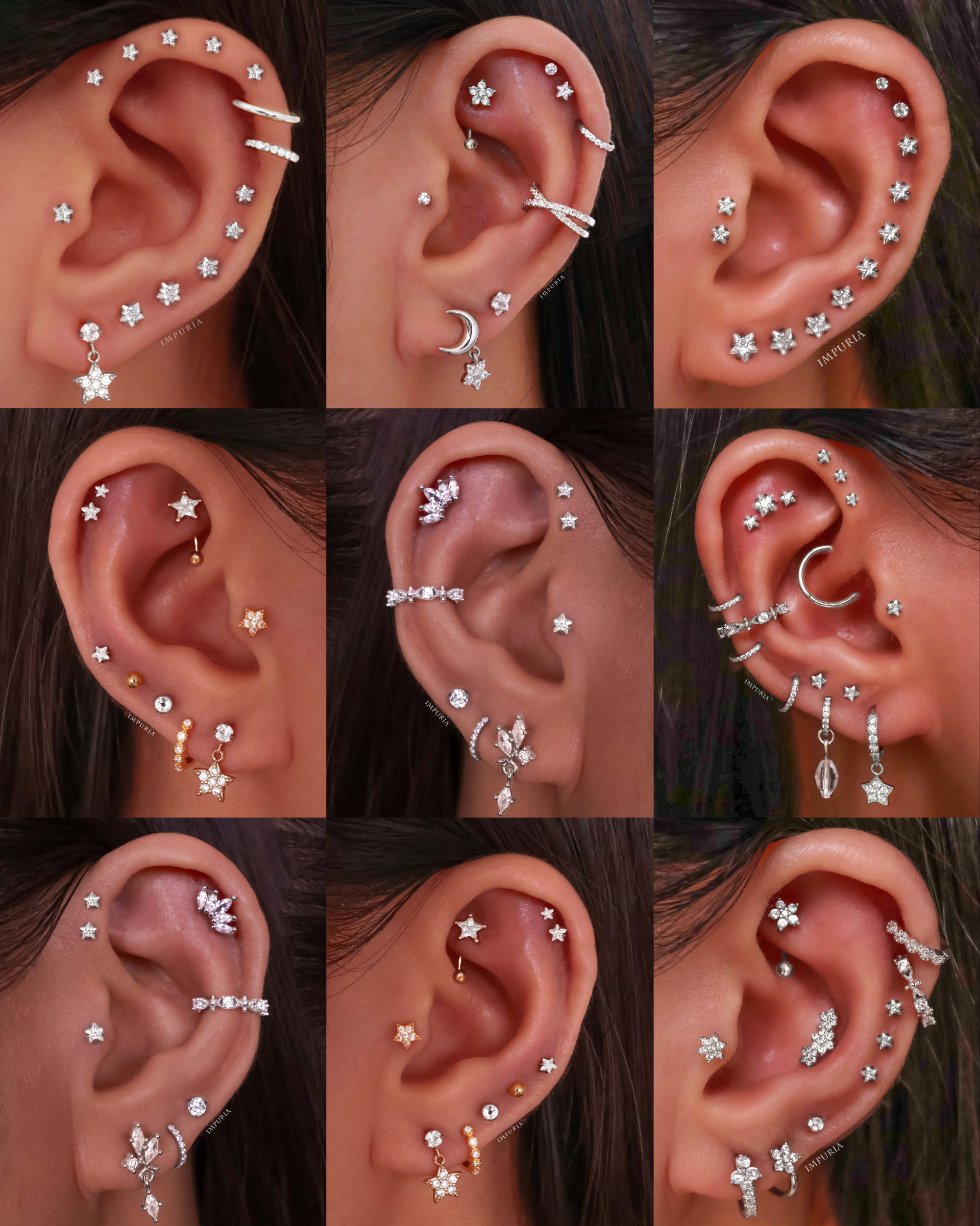 Star Cartilage Earring Stud Cute Multiple Ear Piercing Curation Ideas for Females - www.Impuria.com #earpiercings