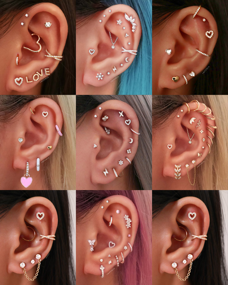 Amor Crystal Heart Ear Piercing Earring Stud Set