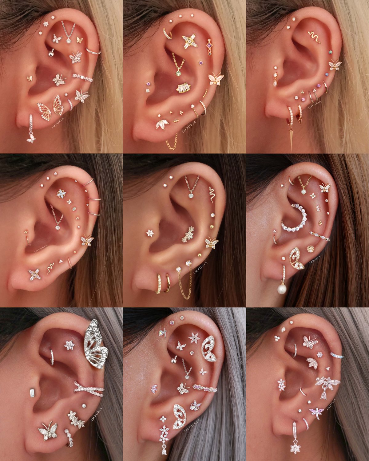 Cute Multiple Ear Piercing Curation Ideas for Women Titanium Butterfly Cartilage Earring Stud - www.Impuria.com #earpiercings