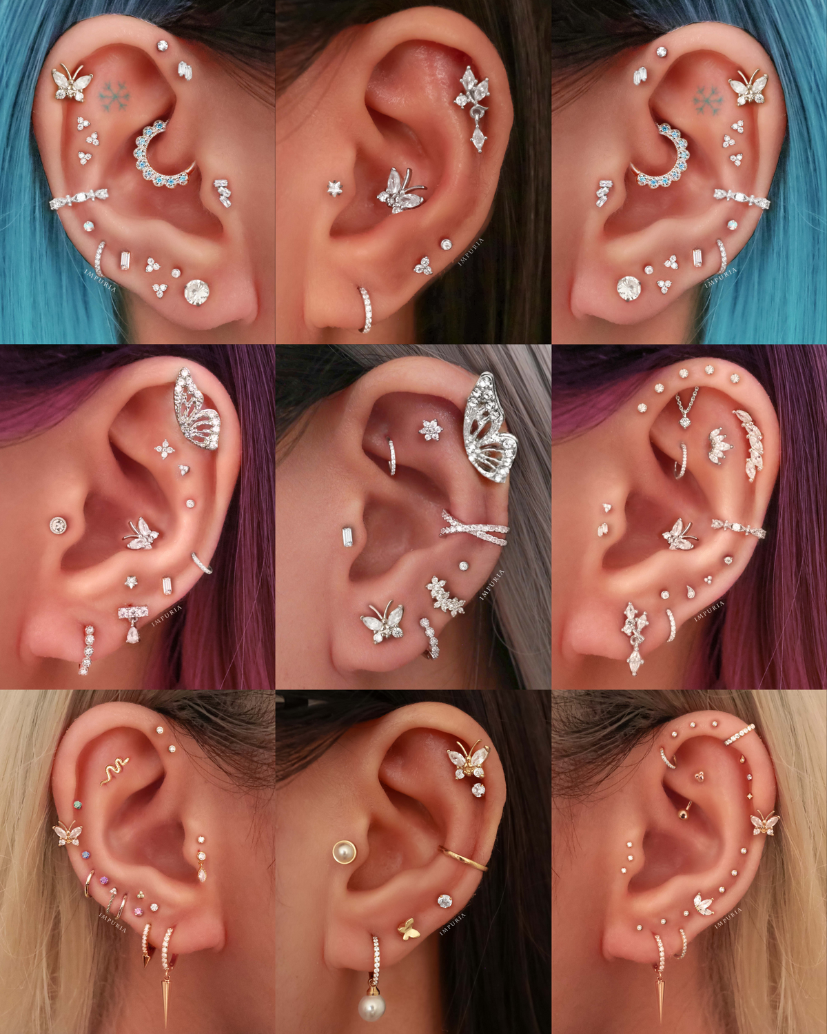 Pretty Multiple Ear Piercing Ideas for Women Butterly Cartilage Earring Stud Internally Threaded 16G - www.Impuria.com #earpiercings