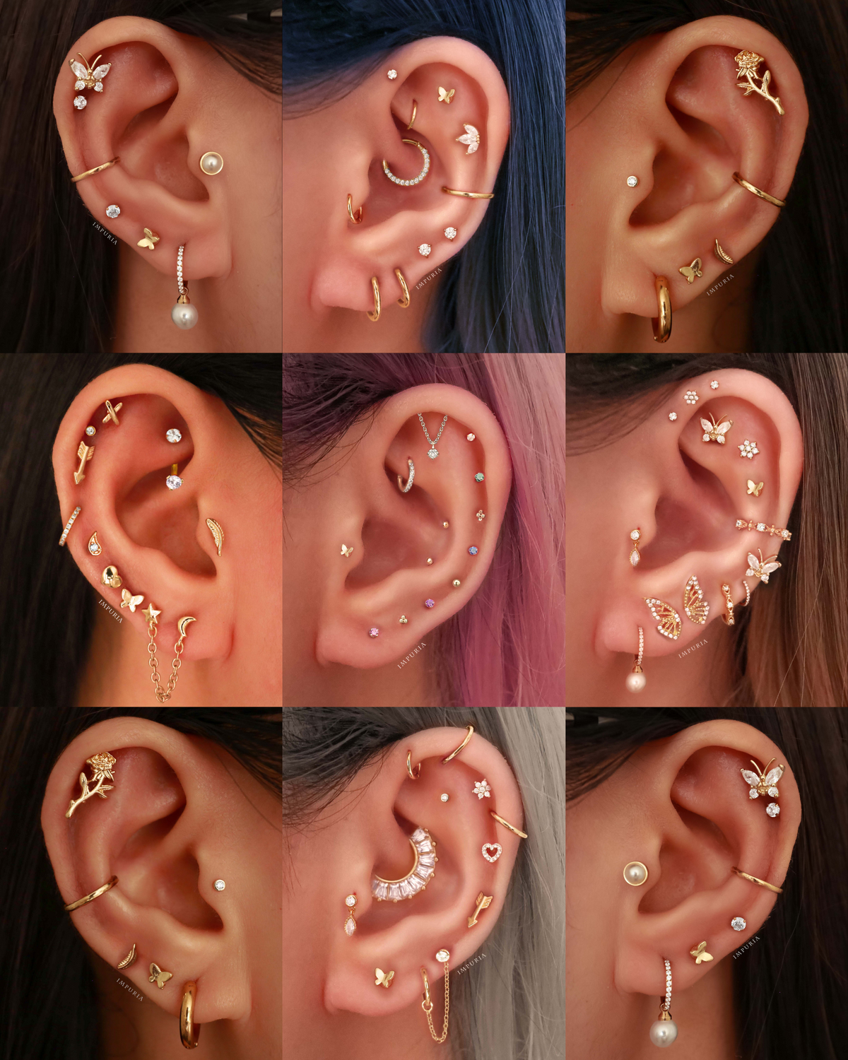 Cute Gold Butterfly Cartilage Earring Studs - Simple Multiple Ear Piercing Curation Ideas for Women - www.Impuria.com #earpiercings