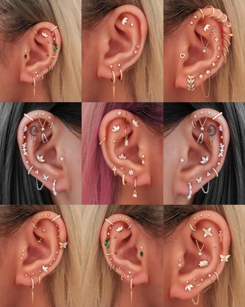 LOUISETTE - 18k gold beads piercing stud for helix and others