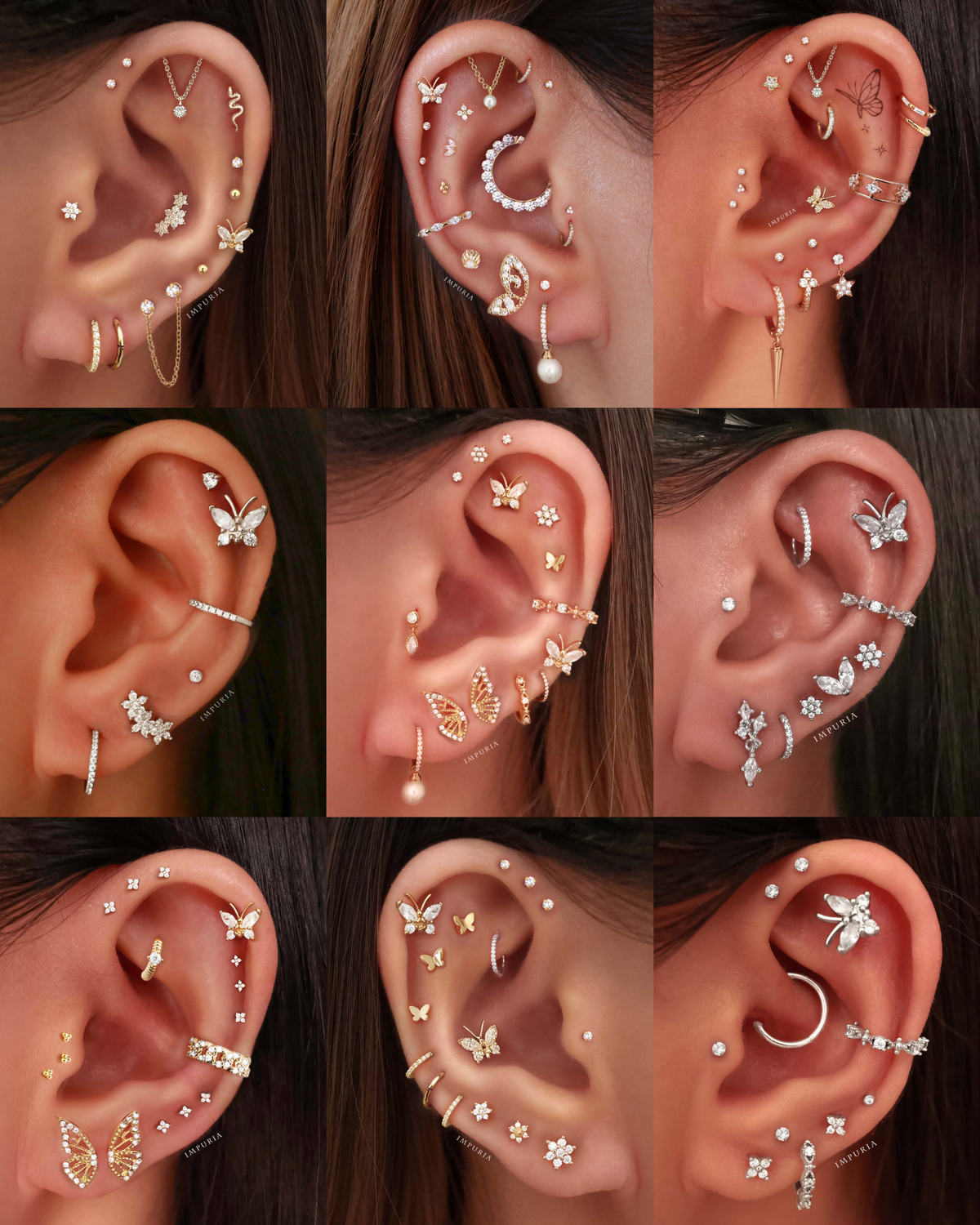 Cute Multiple Ear Piercing Ideas for Women Butterly Cartilage Earring Stud Internally Threaded 16G - www.Impuria.com #earpiercings