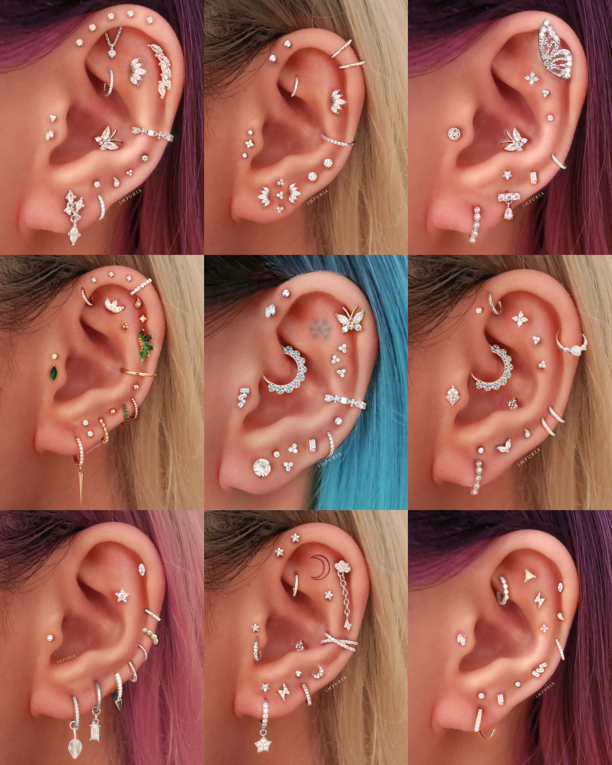 Pretty Unique Ear Piercing Curation Ideas with Gold Silver Cartilage Helix Earring Studs and Hoops - www.Impuria.com #earpiercings