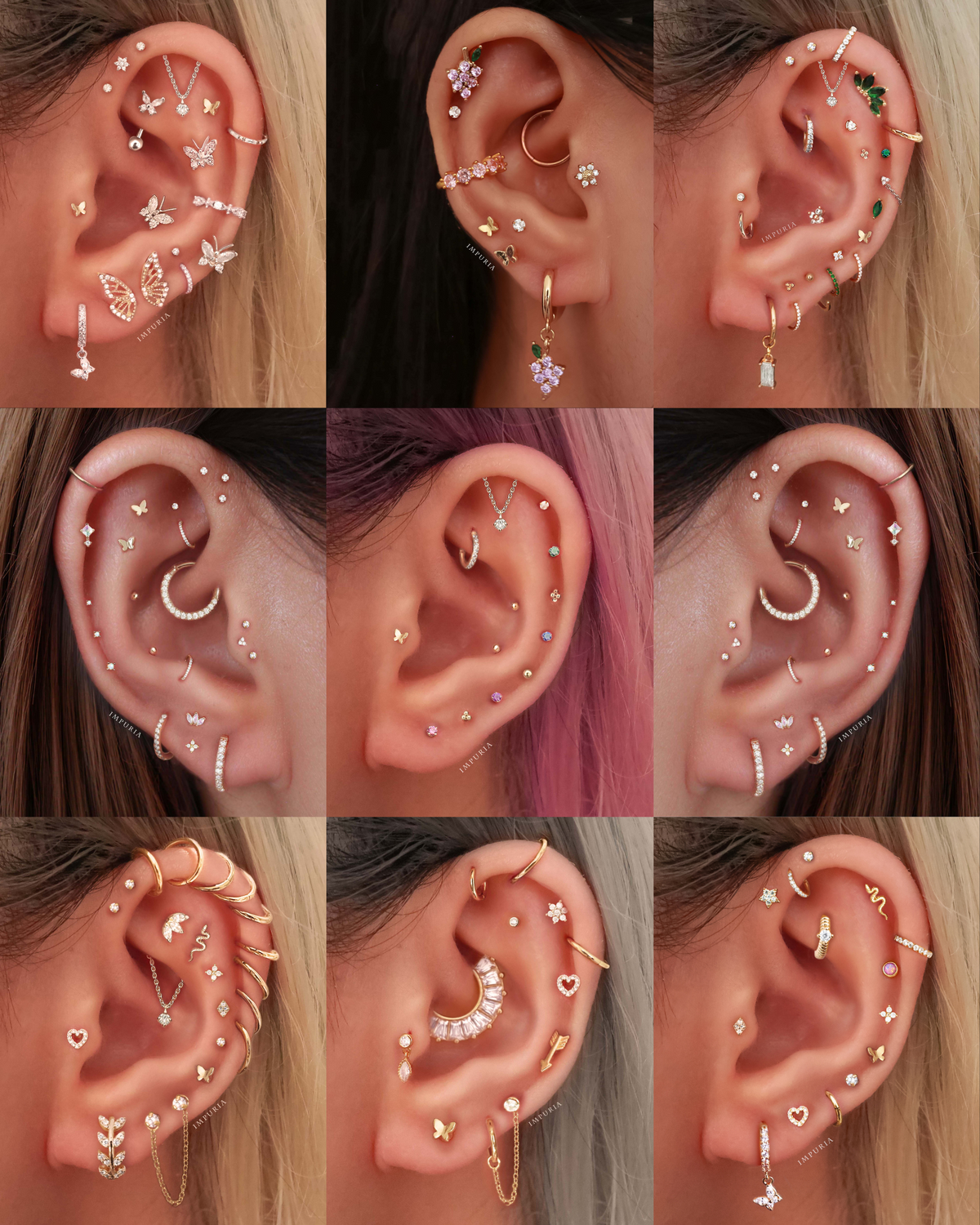 Cute Gold Butterfly Cartilage Earring Studs - Simple Multiple Ear Piercing Curation Ideas for Women - www.Impuria.com #earpiercings