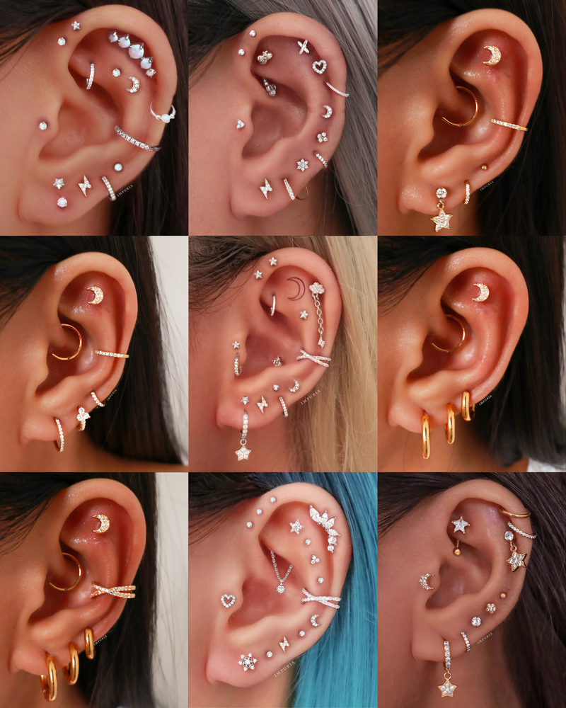 Womens Moon Star Crystal Rhinestone Stud Earring Piercing Tragus Conch  Earrings