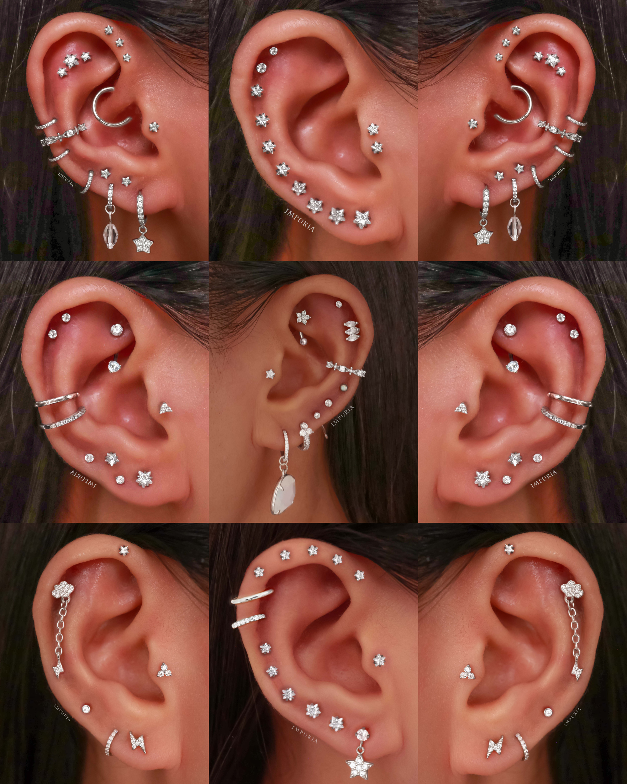 Sparkle Crystal Star Prong Ear Piercing Earring Stud Set