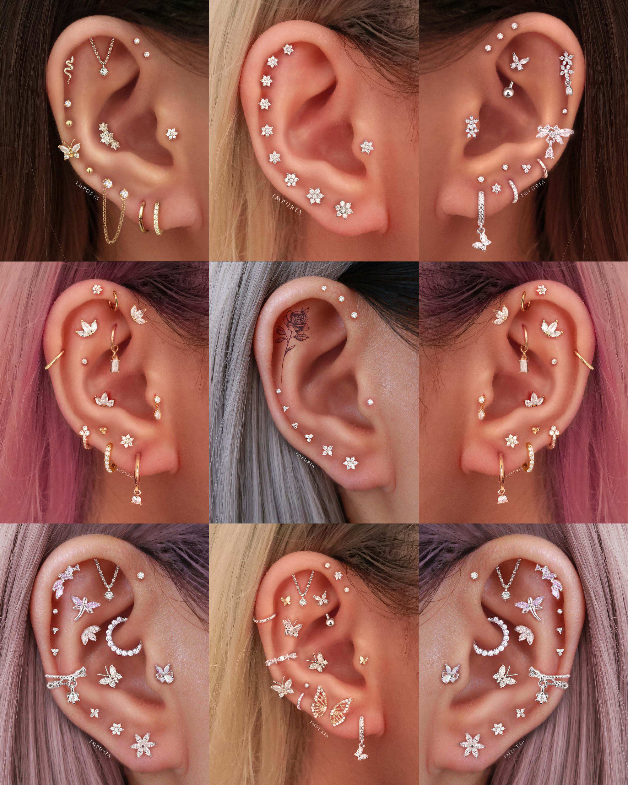 Posy Flower 14K Gold Flat Back Stud