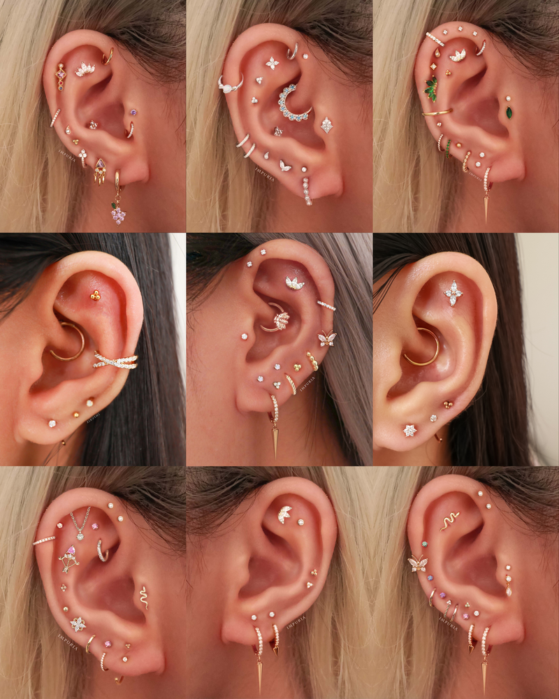 Trinity Polished Triple Ball Milgrain Threaded Ear Piercing Earring Studs Set